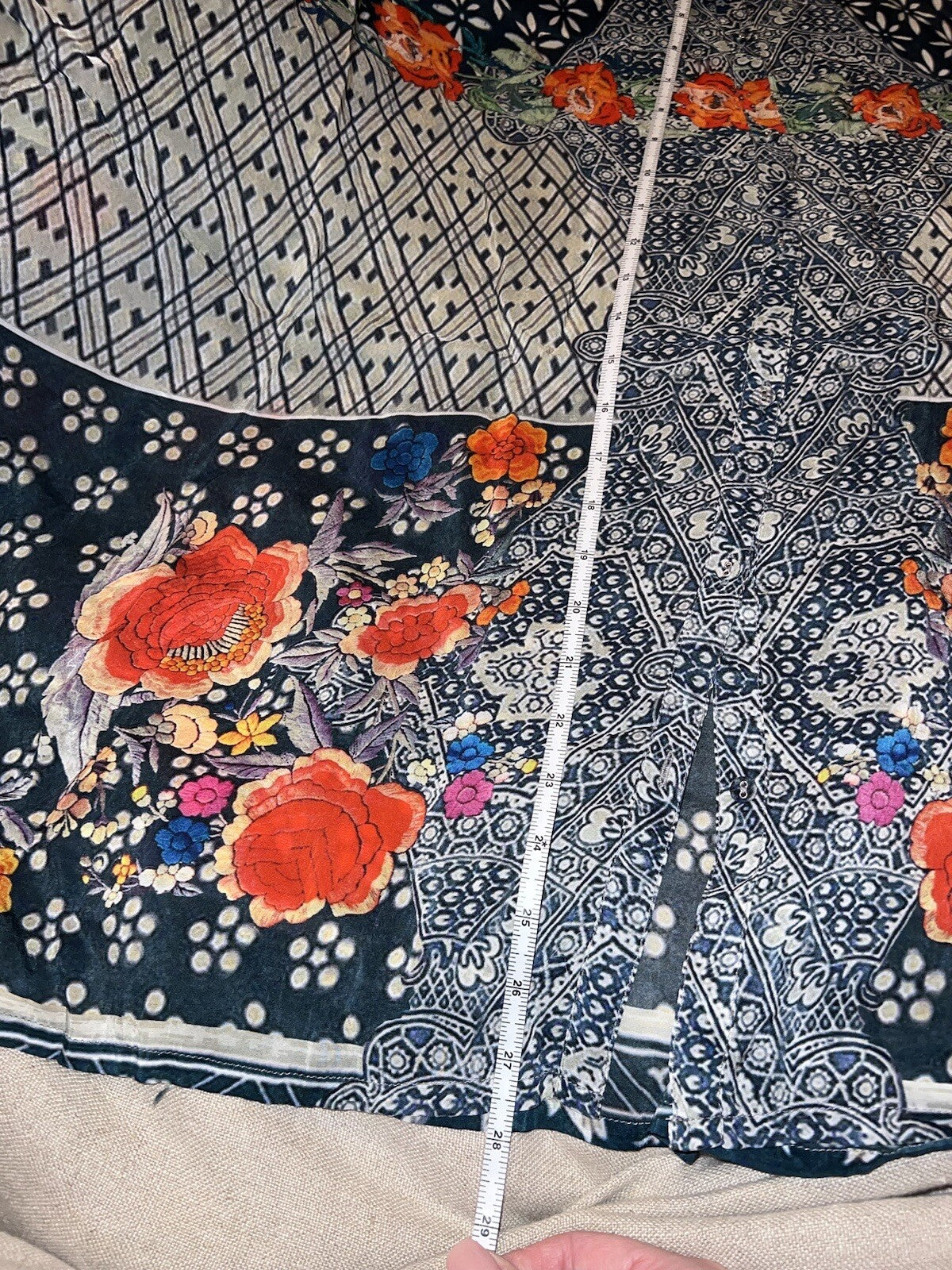 Johnny Was XXL Silky Top Long Sleeve Blouse Button Up Lightweight Floral Tunic Johnny Was