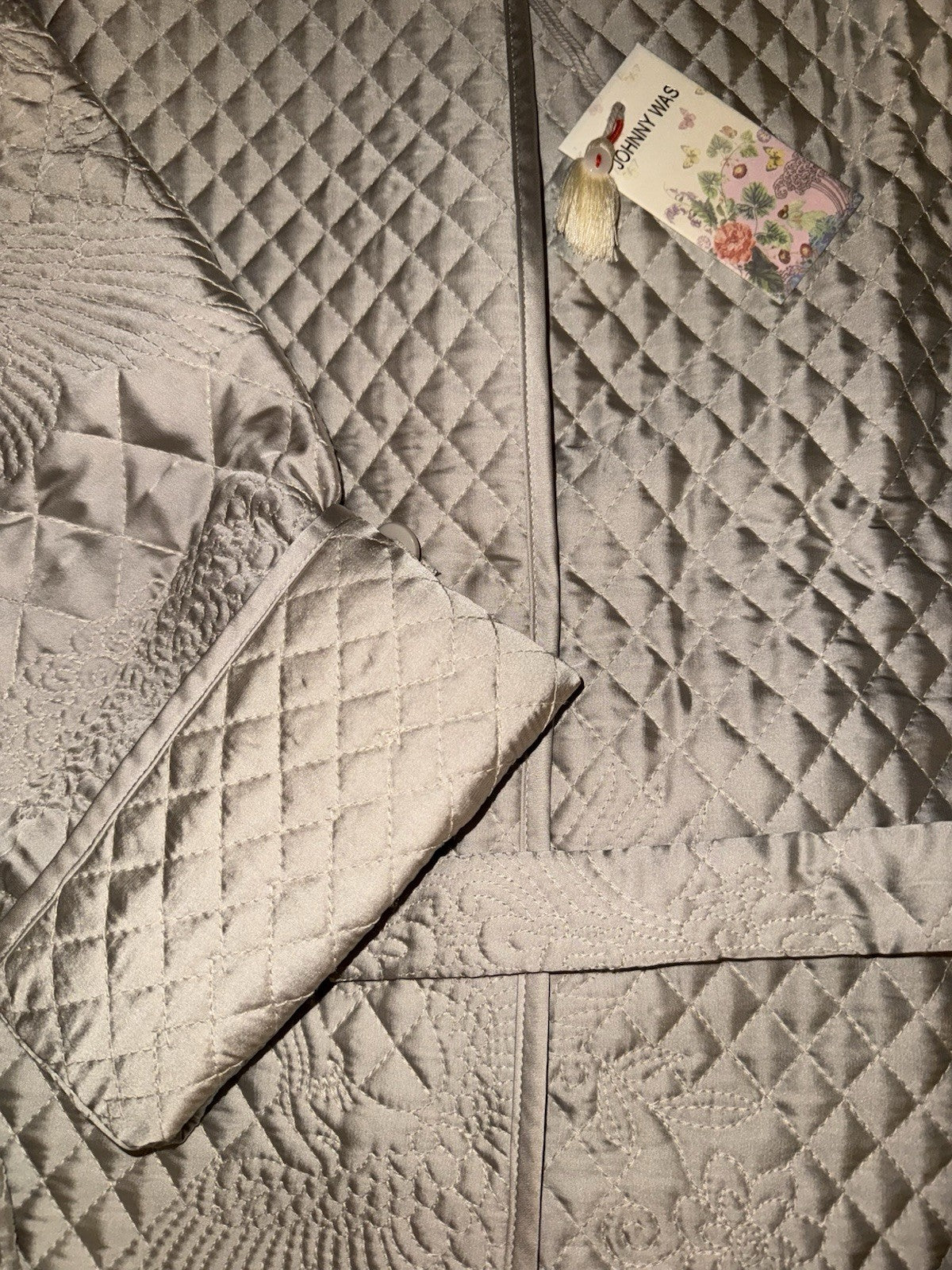 Johnny Was XL Ivory Quilted Jacket Dressy Field Coat Belted Button Up Johnny Was