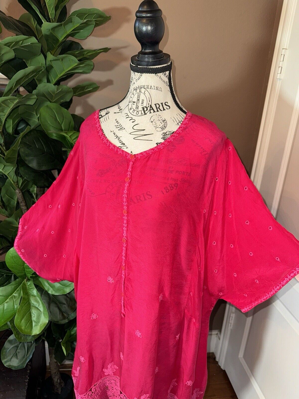 Johnny Was 3X Barbie Pink Tunic Top Mini Dress Eyelet Lace Watermelon Red