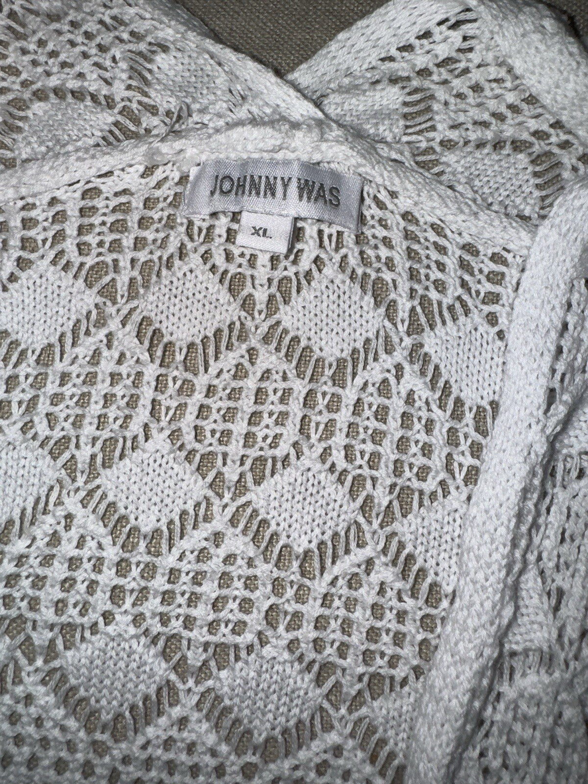 Johnny Was XL 1X White Crochet Long Kimono Duster Cover Up Wrap Lightweight Cool Johnny Was