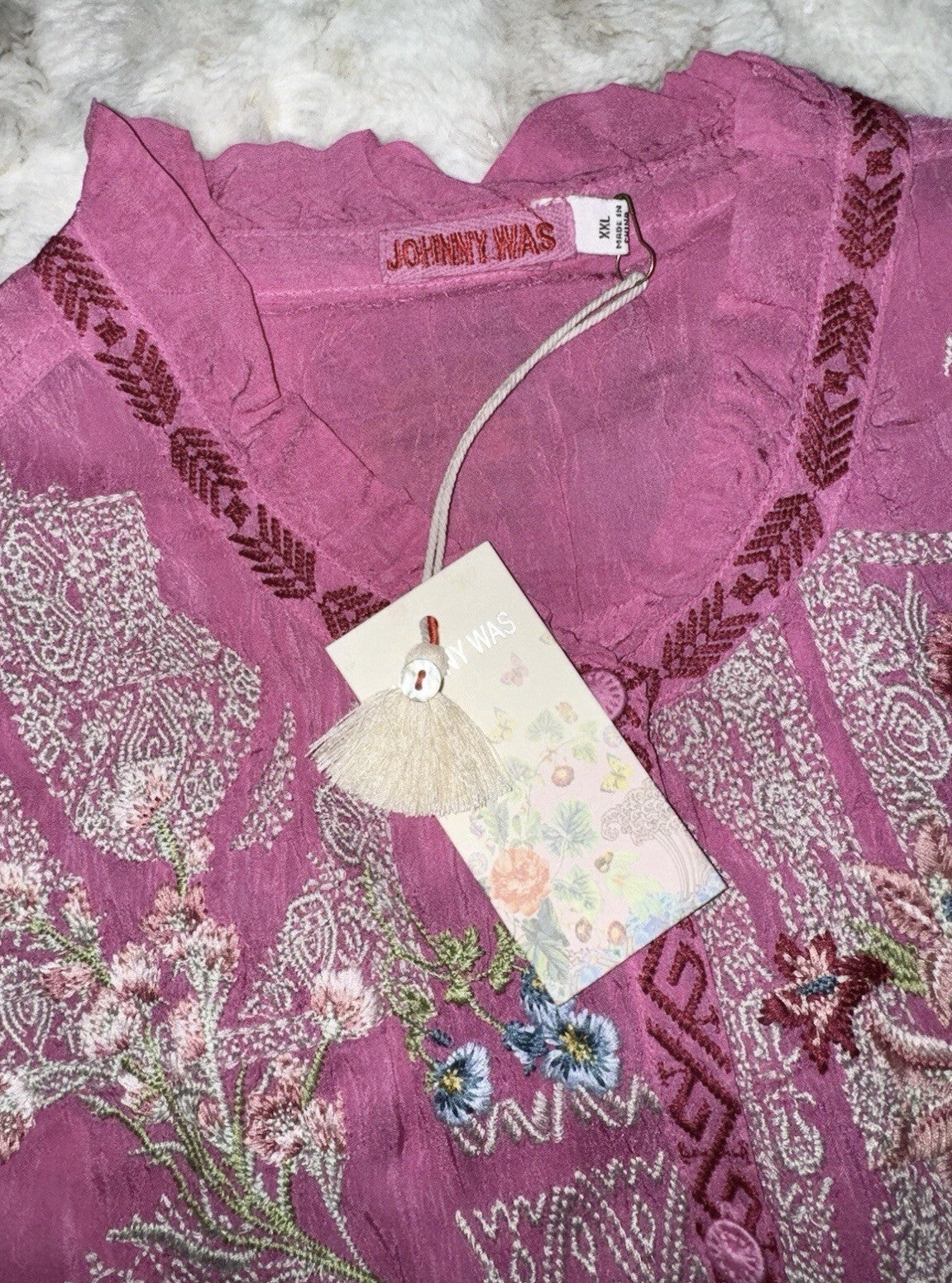 Johnny Was XXL Pink Tunic Top Pink Button Up Blouse Shirt Embroidered Shirt Johnny Was