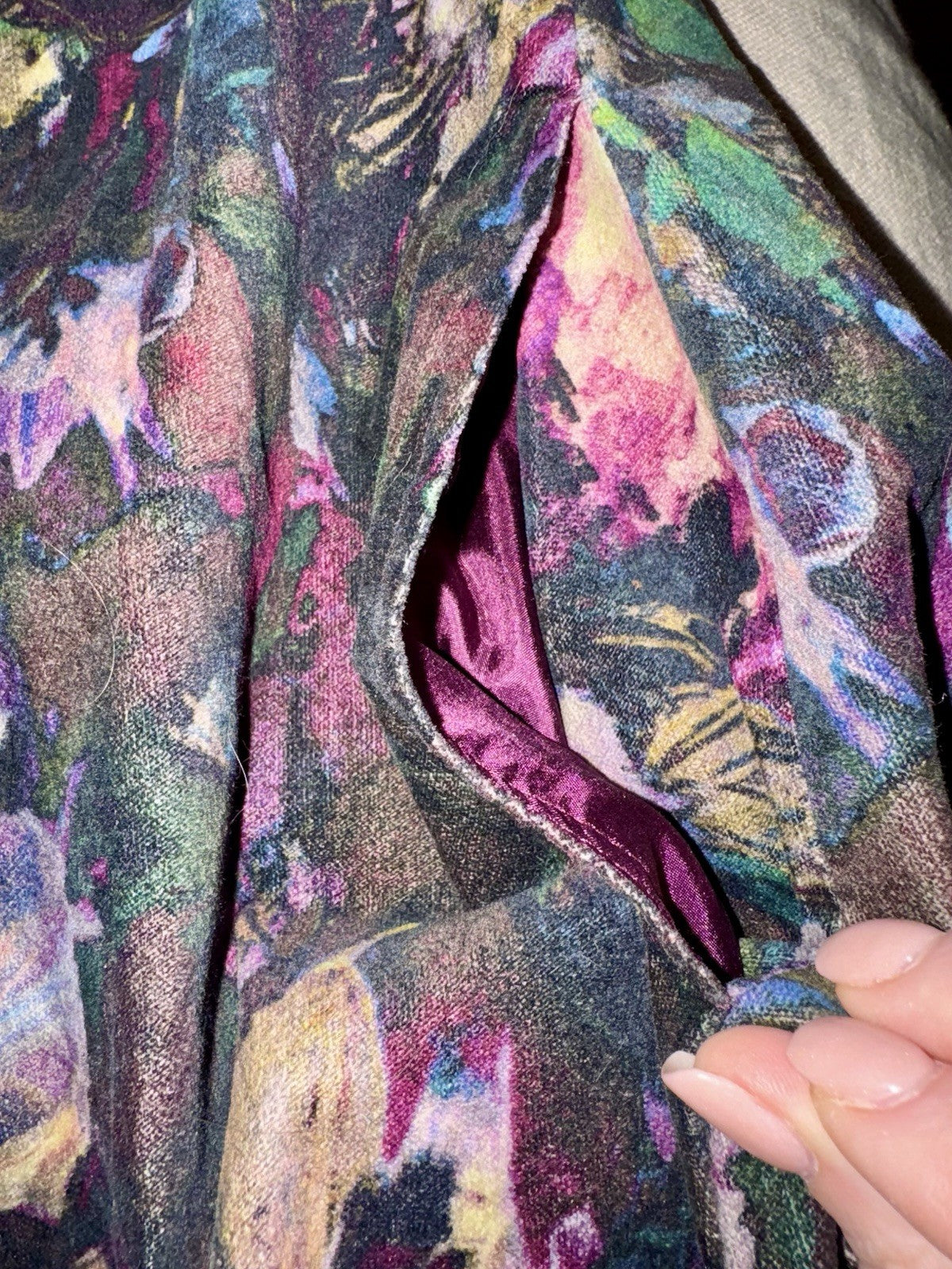 Johnny Was L Purple & Mauve Velour Military Jacket Trench Coat Silk Lined Johnny Was