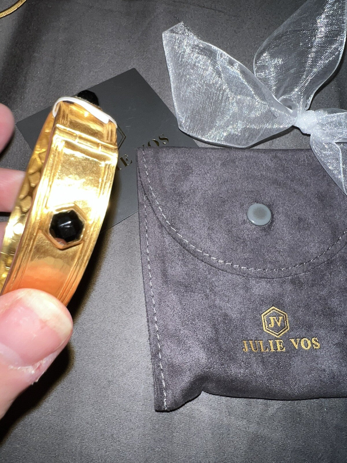 Julie Vos Obsidian Hinged Bangle Bracelet Hexagonal Stones And 24k Gold Julie Vos