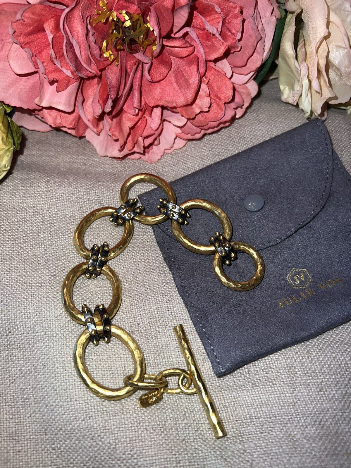 Julie Vos Soho 2 Tone 24k Gold Plated Toggle Chain Link Bracelet  8.5” Julie Vos