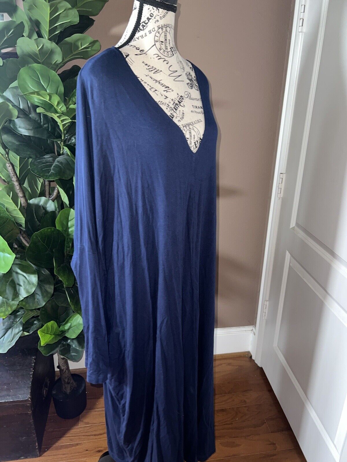 Bryn Walker Dark Blue Dolman Sleeve Maxi Dress Batwing 2X 2XL XXL MSRP $198