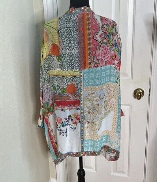 Johnny Was 3X 3XL Silky Kimono Cardigan Wrap Jacket Embroidery & Flowers