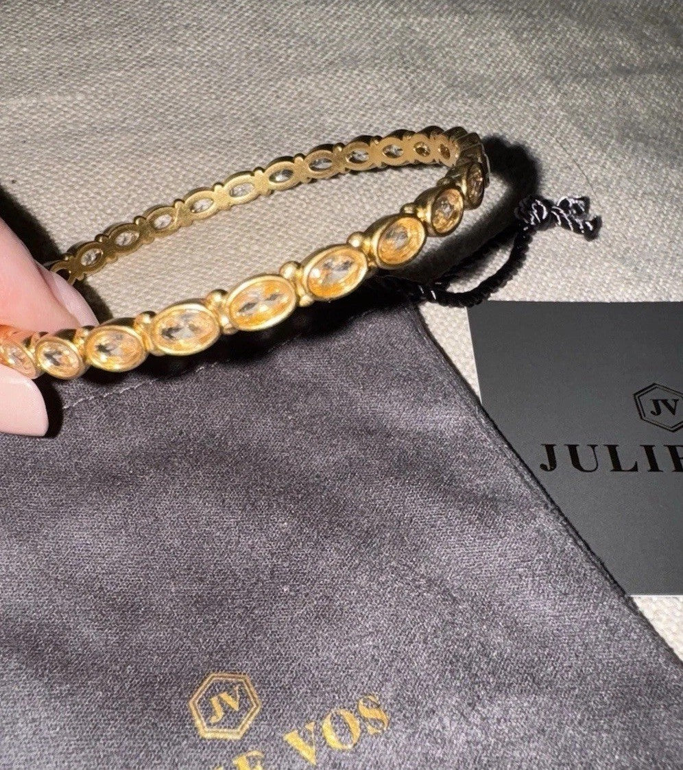 Julie Vos Bracelet 24K Gold Plated Clear Crystal Bangle Sz Medium Stacking Julie Vos