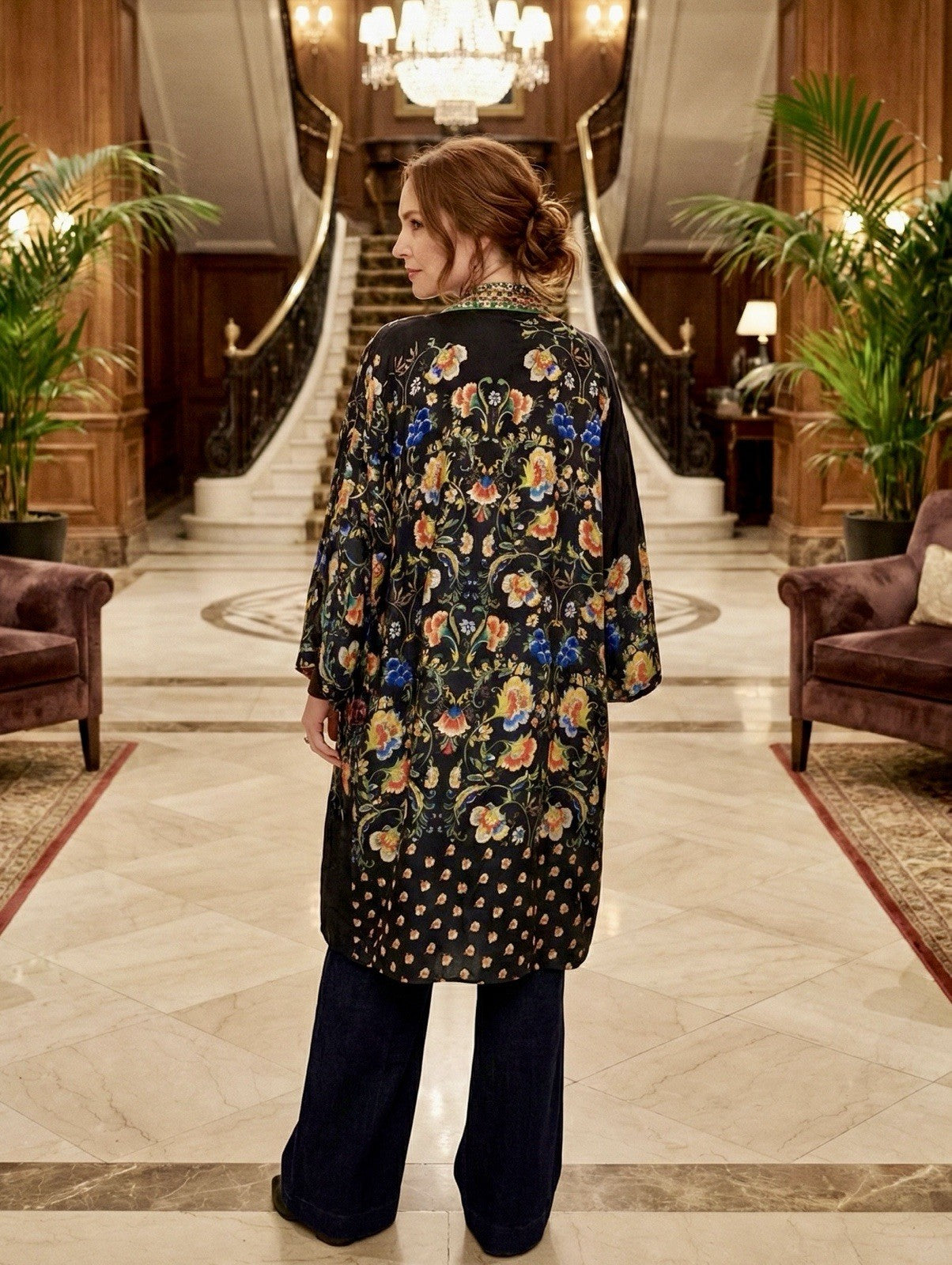 Johnny Was XL Velvet & Silk Kimono Wrap Cardigan Jewel Tone Floral REVERSIBLE Johnny Was