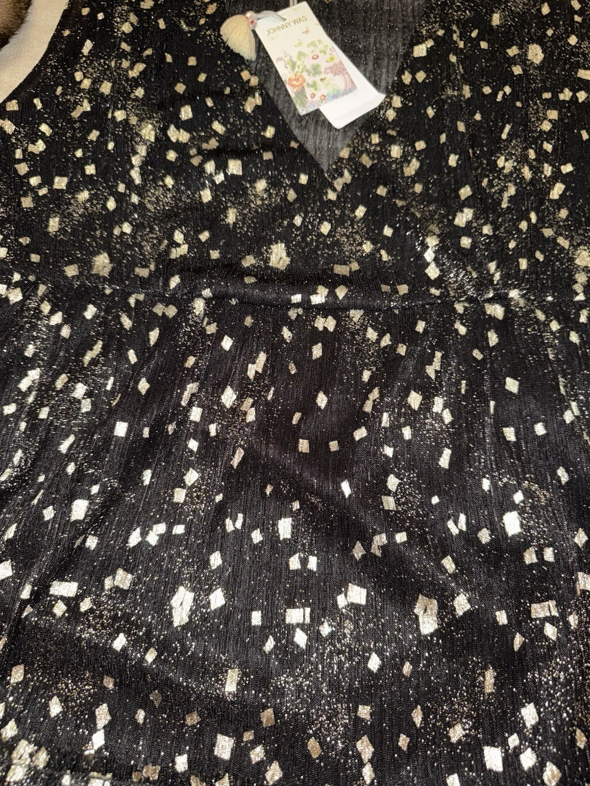 Johnny Was L Black & Gold Long Maxi Party Dress Sleeveless Pair W/ Kimono Johnny Was