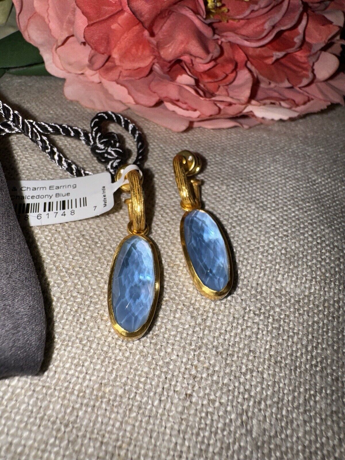 Julie Vos Chalcedony Blue & 24k Gold Plated Hoop Charm Earrings CLASSIC