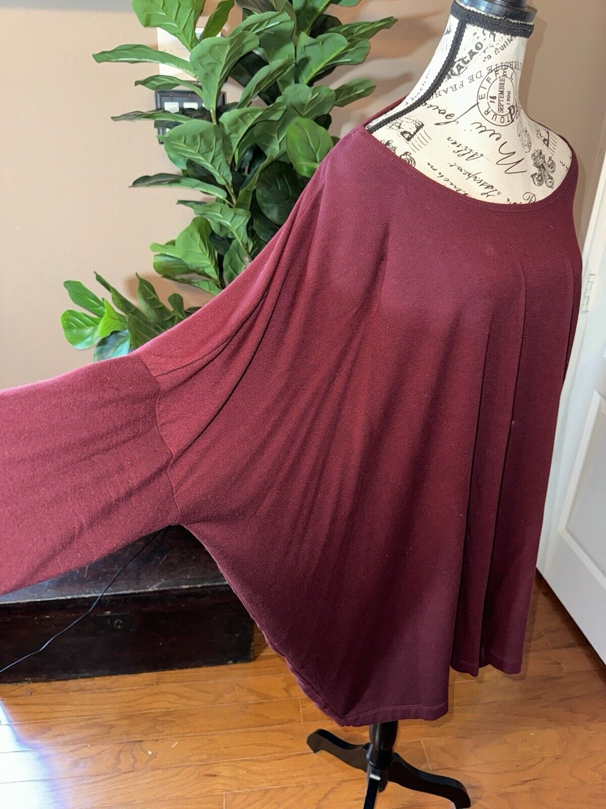 Bryn Walker Maroon Wine Red Dolman Sleeve Maxi Top Batwing 3X 3XL MSRP$198