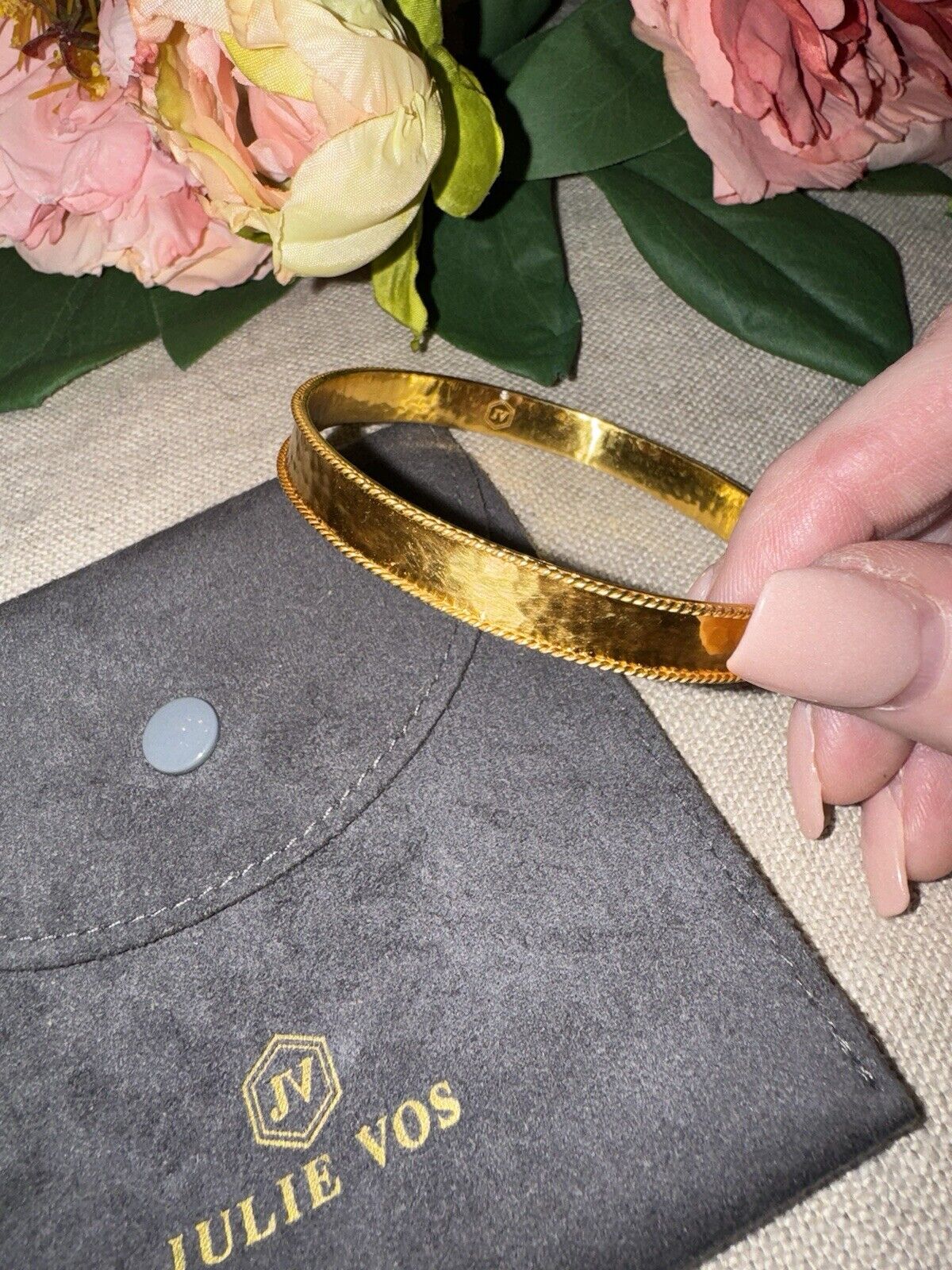 Julie Vos Bangle Stacking Statement Bracelet Sz M Medium 24k Gold Plated