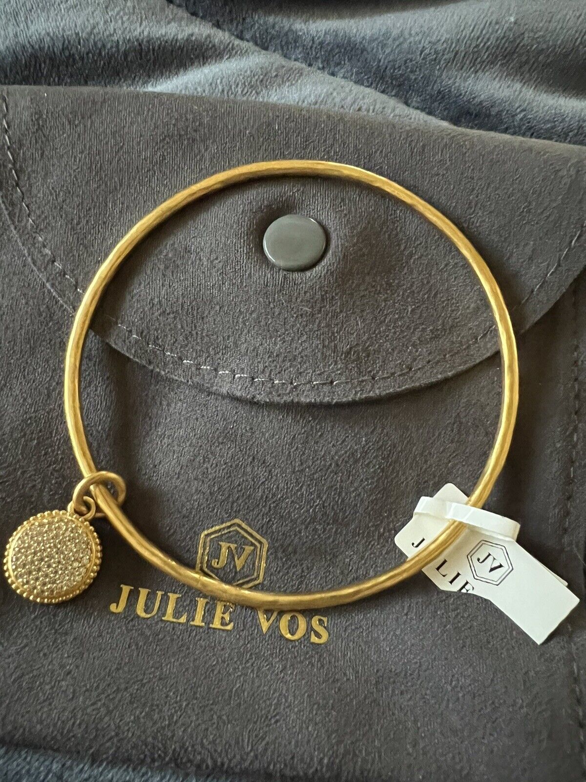 New Julie Vos Pave Charm CZ Bangle Bracelet Sz M NWT Reversible Fleur de lis