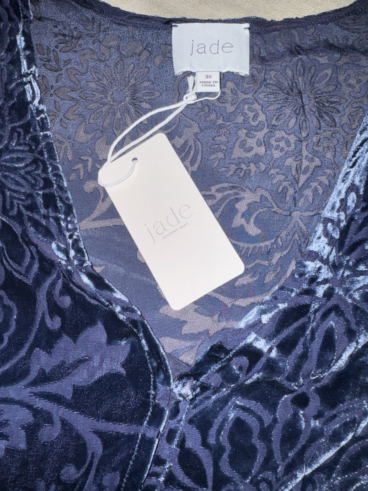 Johnny Was 3X Midnight Blue Velvet Burnout Shift MIDI Dress Lightweight Cool Johnny Was