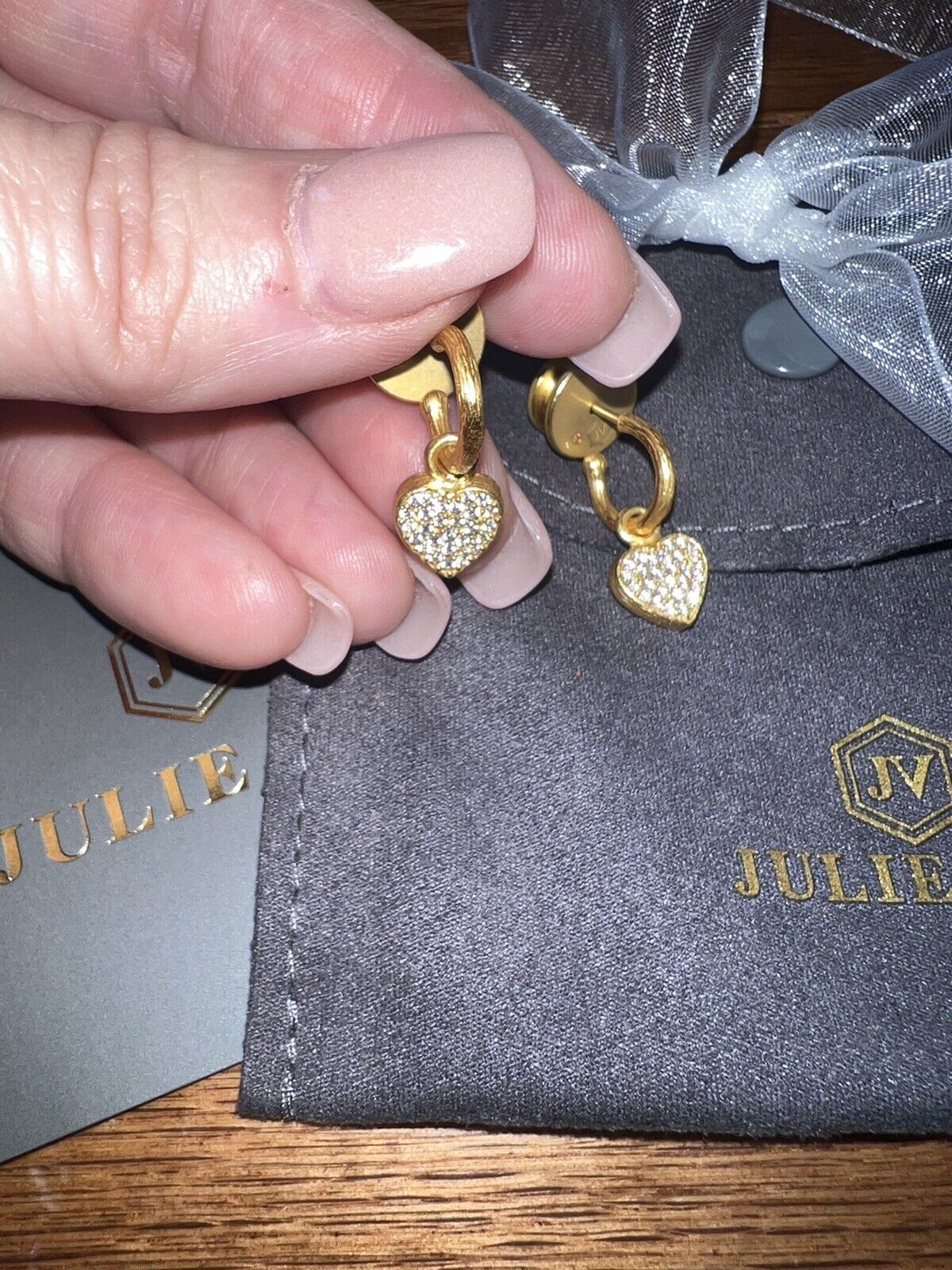 Julie Vos New Pave Heart Hoop & Charm Earrings 24k Gold Plated & CZ