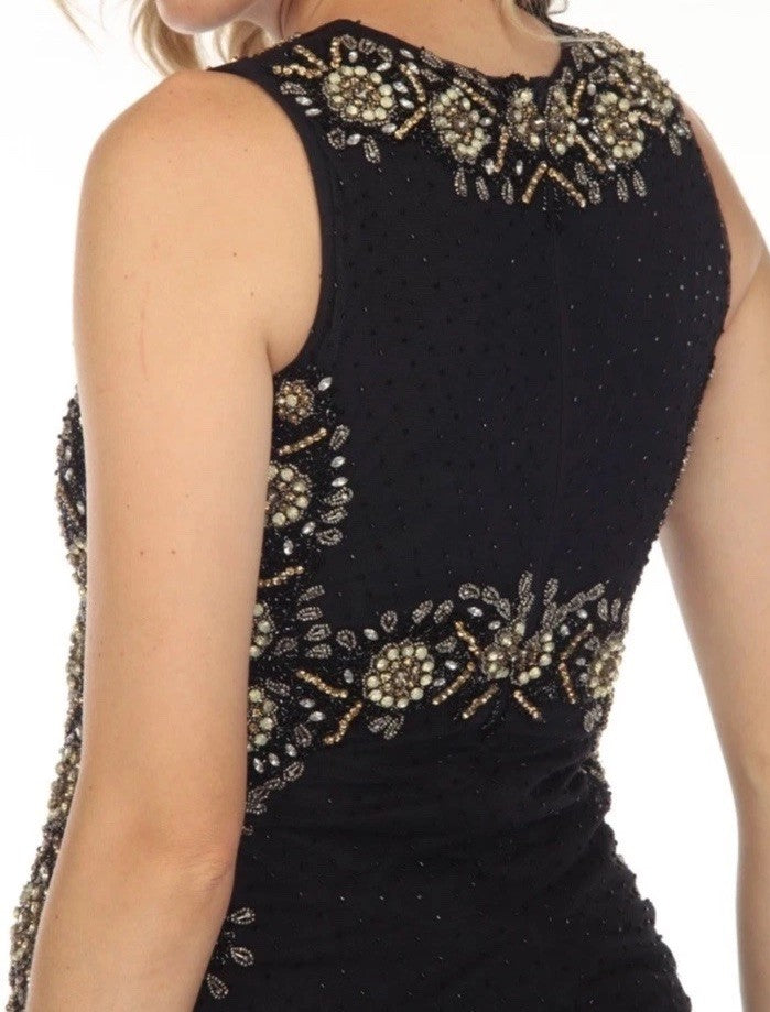 Johnny Was Black Label Sz 8 Jeweled Mesh MIDI Dress Dark Navy $598 Ret Johnny Was