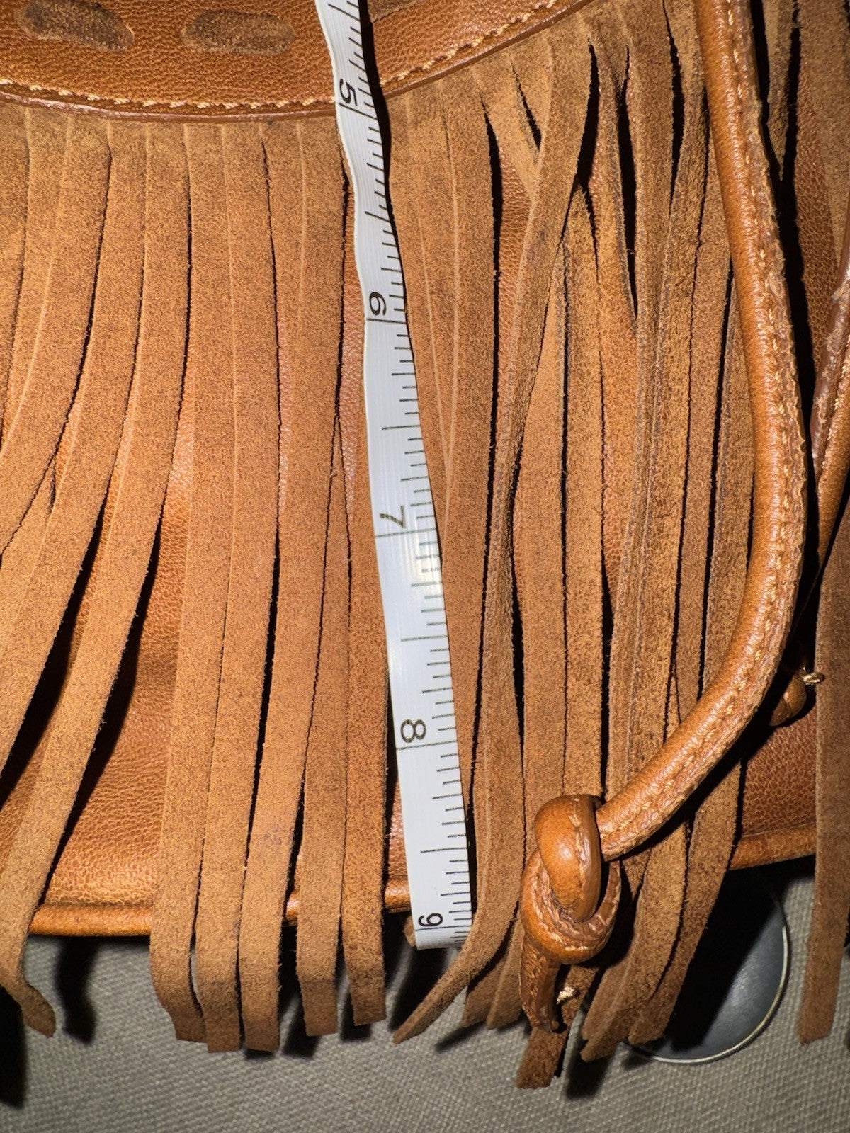 Johnny Was Brown Leather & Fringe Bucket Bag Purse Hobo Shoulder Tote Johnny Was