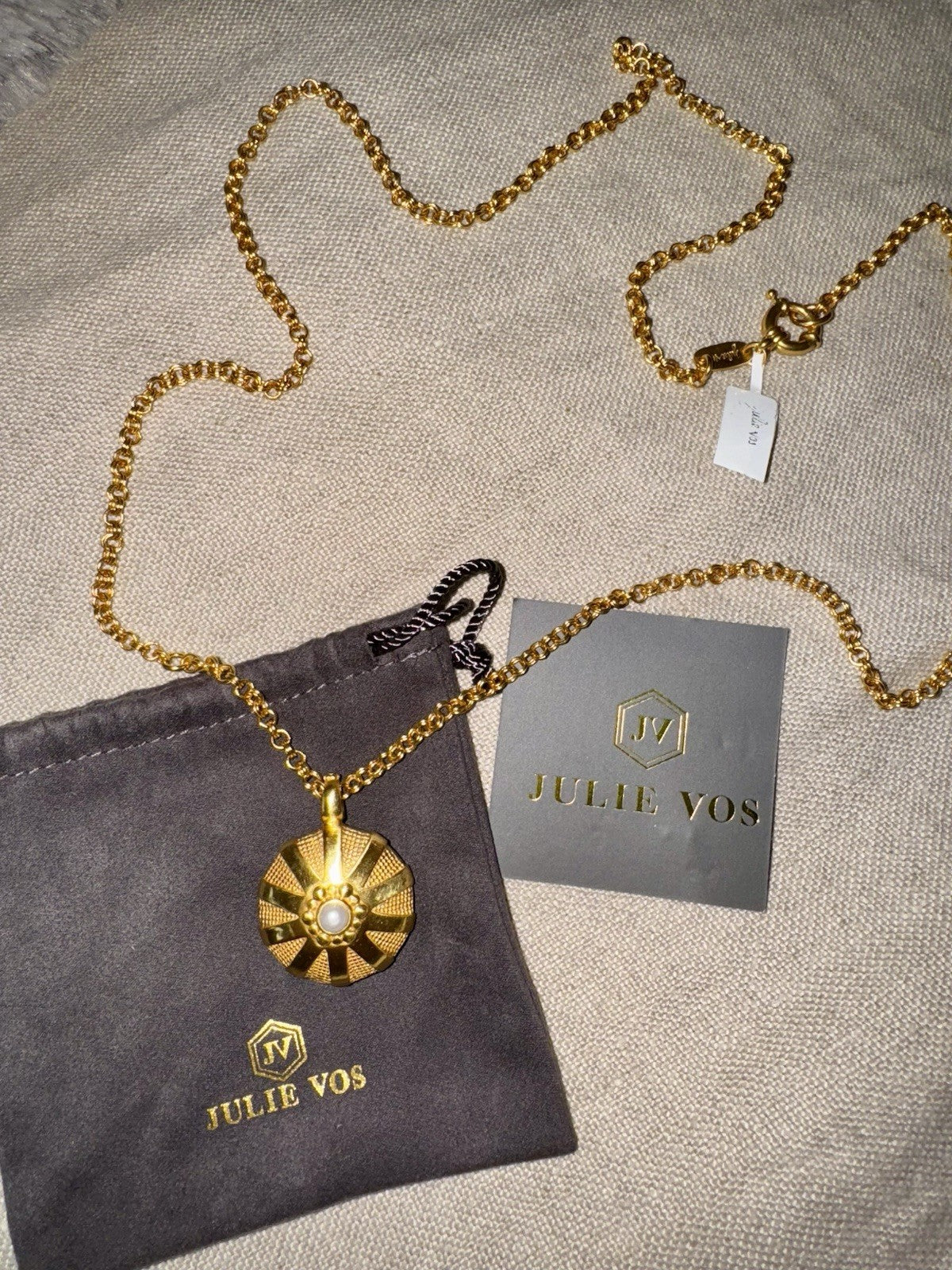 Julie Vos Pearl Statement Necklace Link & 3D Pendant 24k Plated $395 Retail Julie Vos