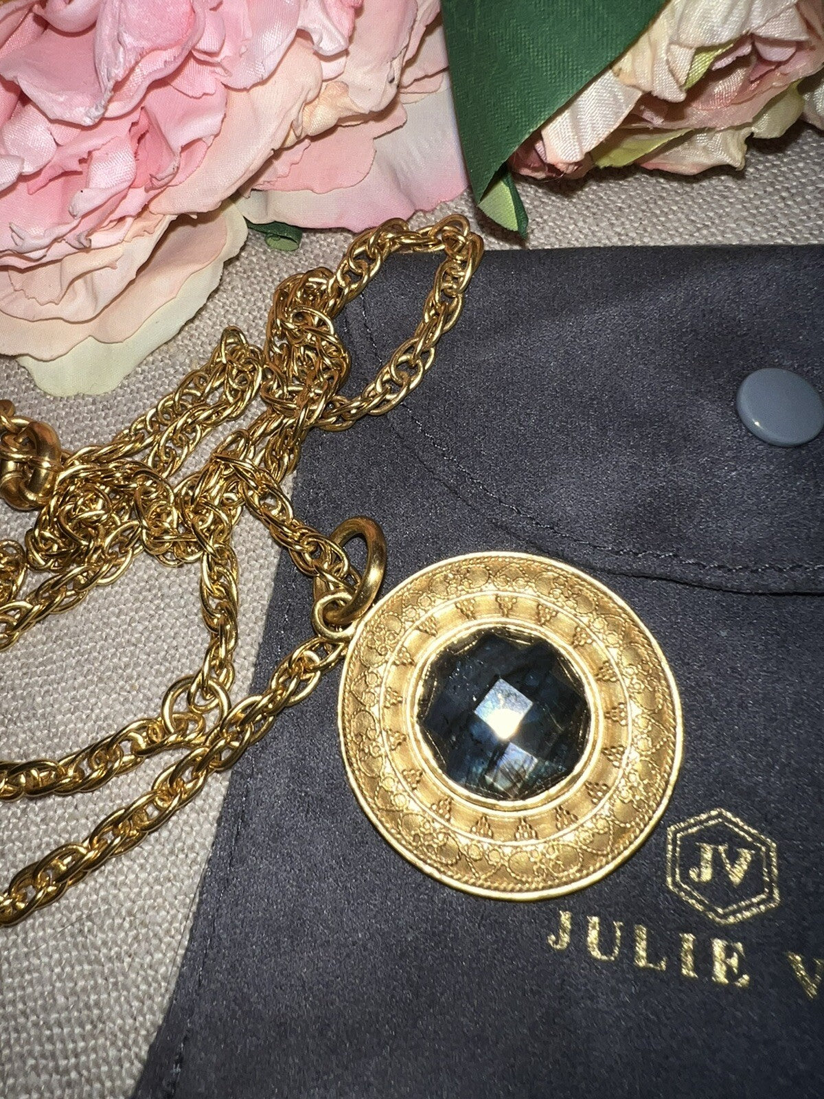 Julie Vos REVERSIBLE Statement Necklace Labradorite & PEARL Pendant Chain Julie Vos