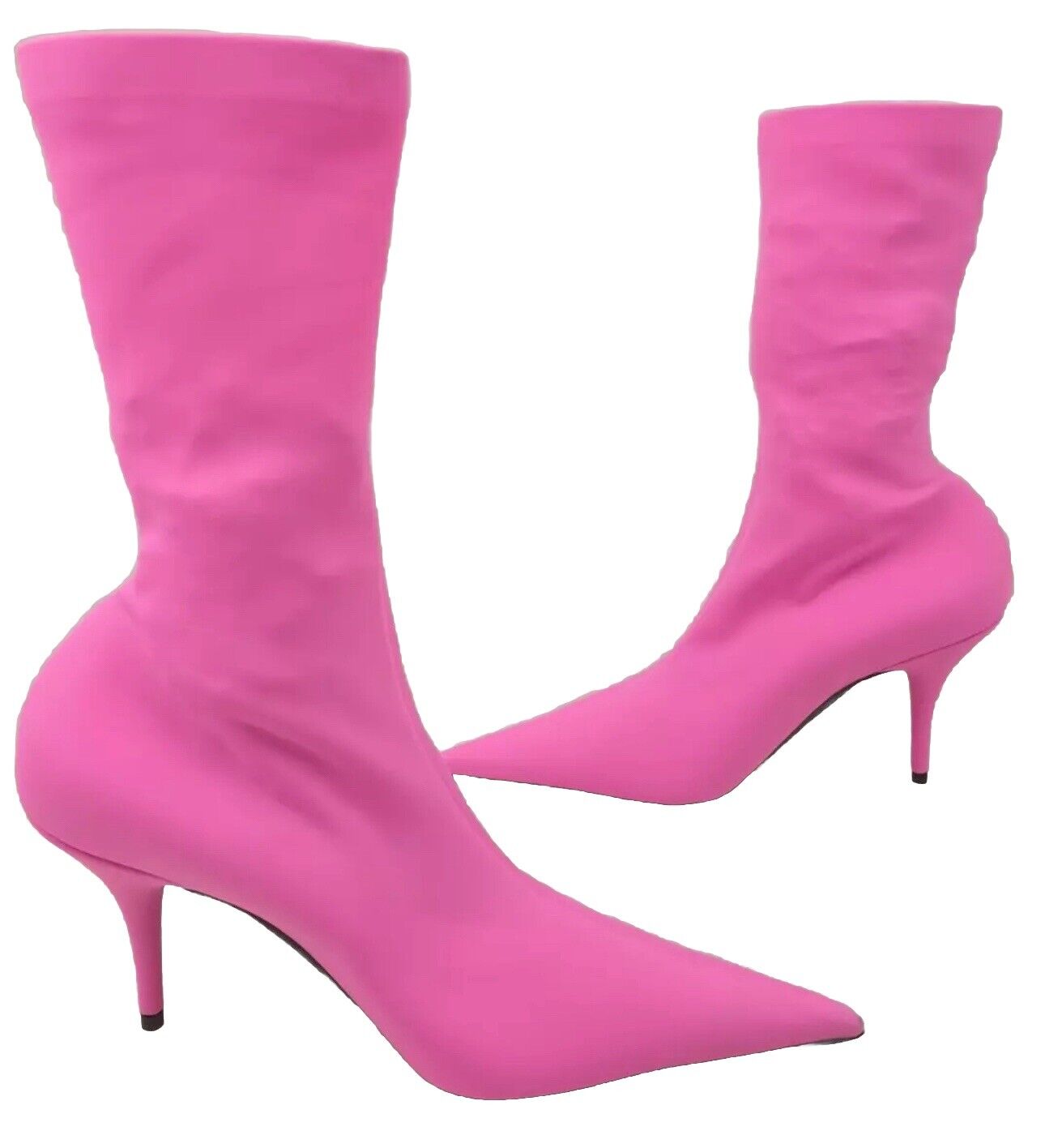 Balenciaga Knife Bootie Spandex Matt Fluo Pink Kitten Heel Boots EU 38.5