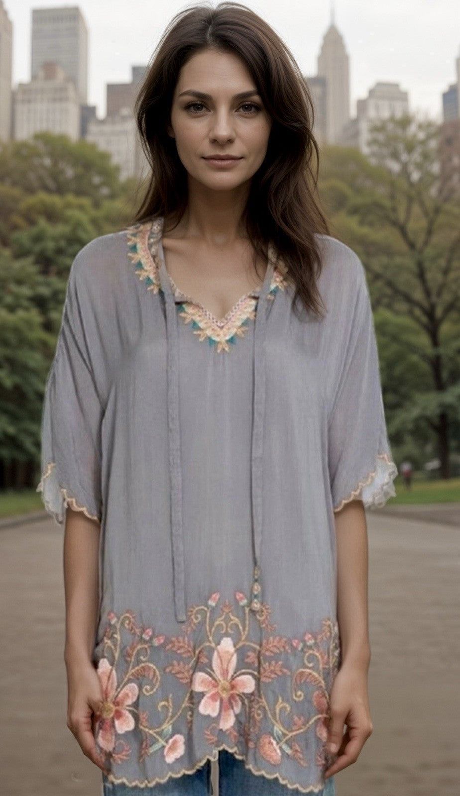 Johnny Was M Silky Kimono Poncho Wrap Top Cover Up Gold Embroidery PitPit 31” Johnny Was