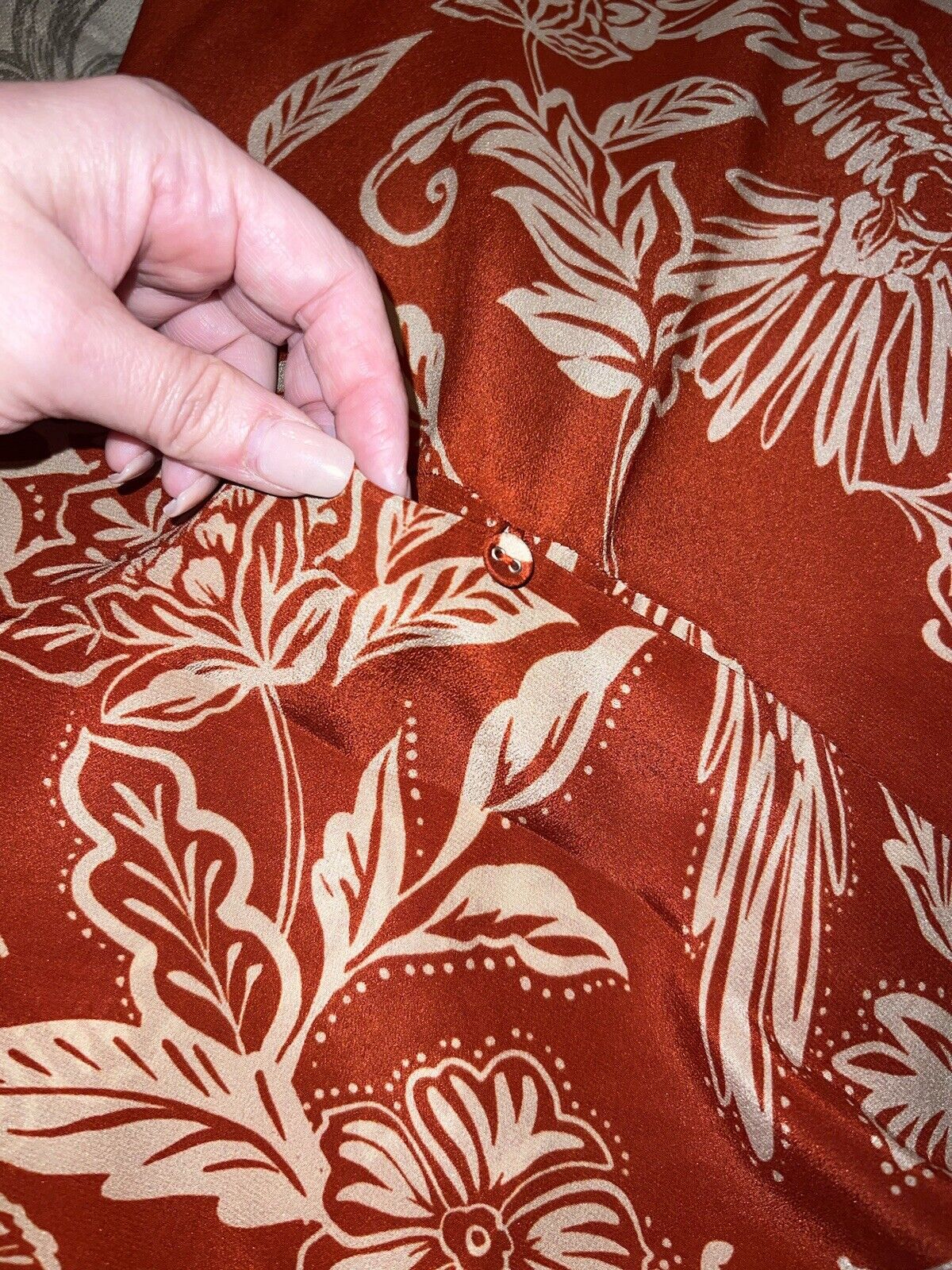 New Johnny Was 100% Silk Kimono XL 1X Embroidered Cinnamon Red W Pockets