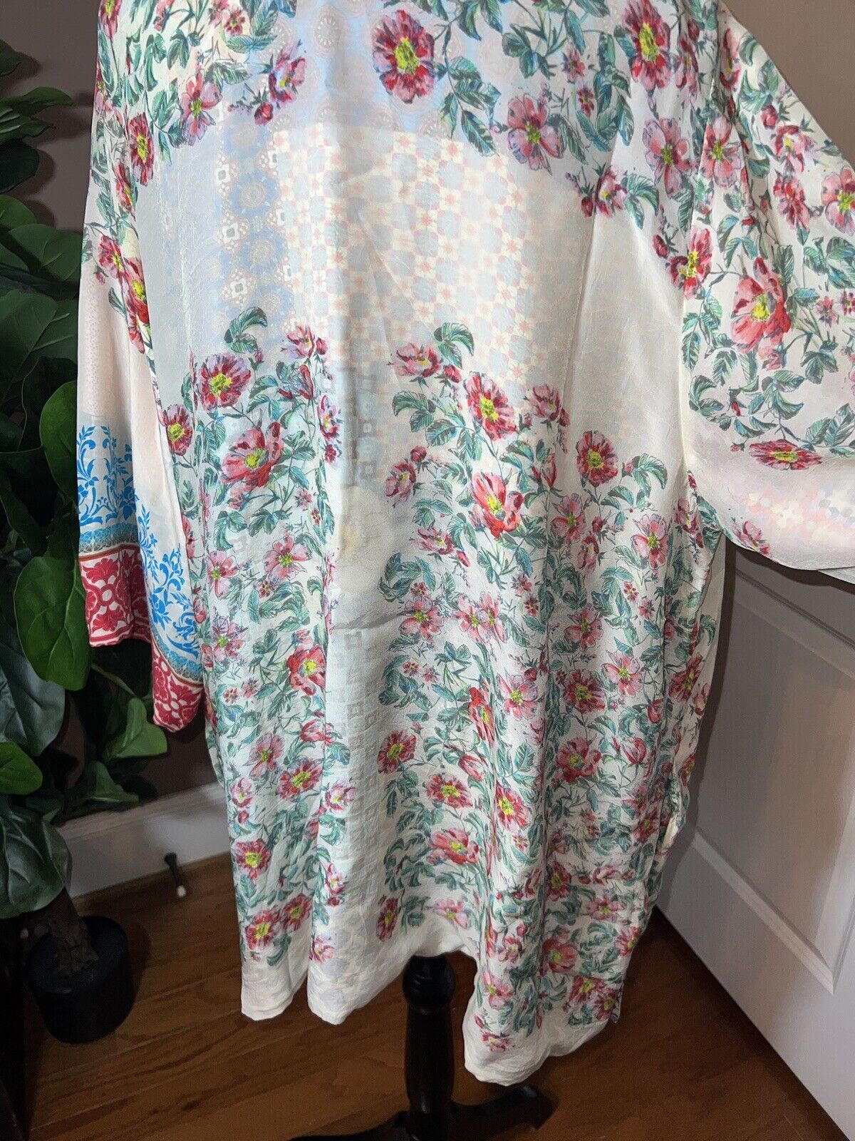 Johnny Was Silk REVERSIBLE Floral Kimono  XL 1X Embroidered & Pockets