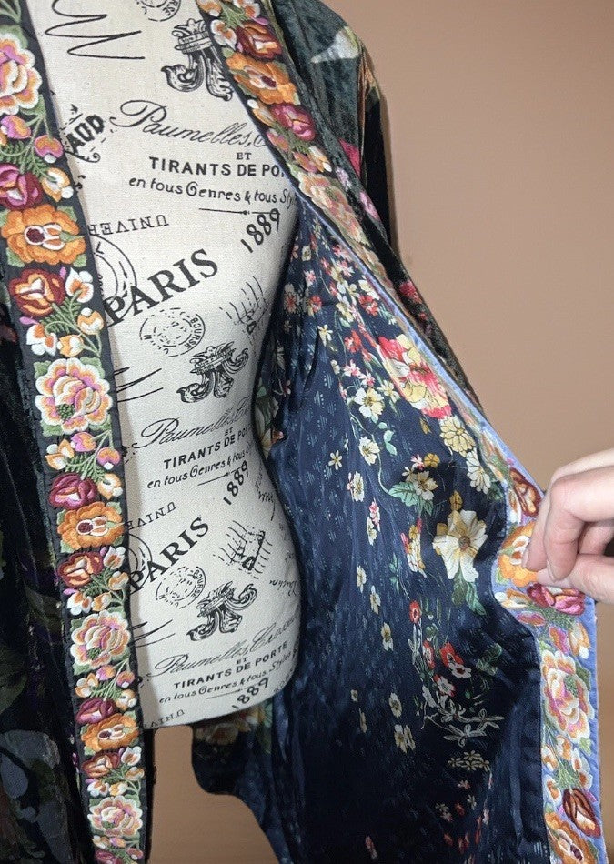Johnny Was 1X Velvet & Silk Kimono Wrap REVERSIBLE Jewel Tones Floral Jacket Johnny Was