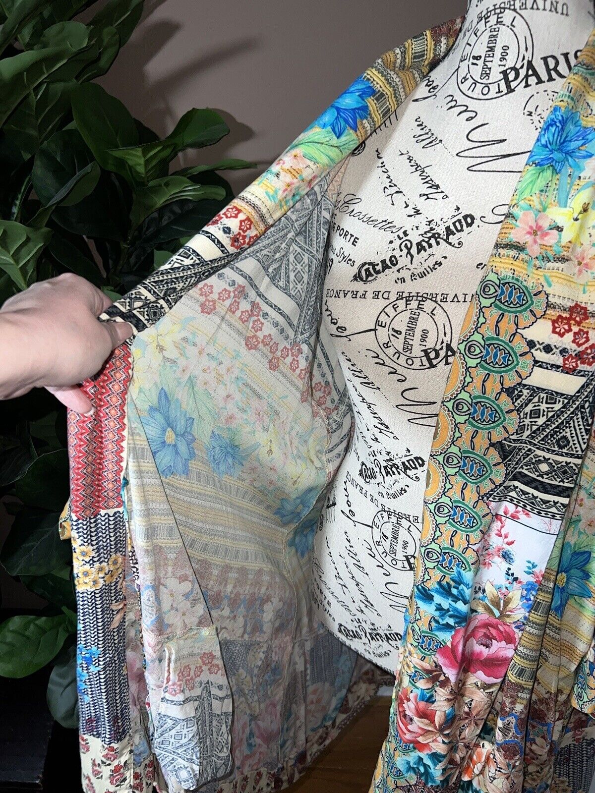 Johnny Was Patchwork Floral Kimono Sz XL 1X Soft & Flowy Wrap Jacket Top