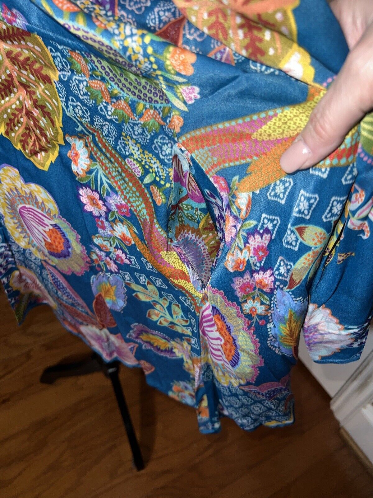 Johnny Was Duster Kimono REVERSIBLE XL 1X   Teal Blue & Wine Red Florals