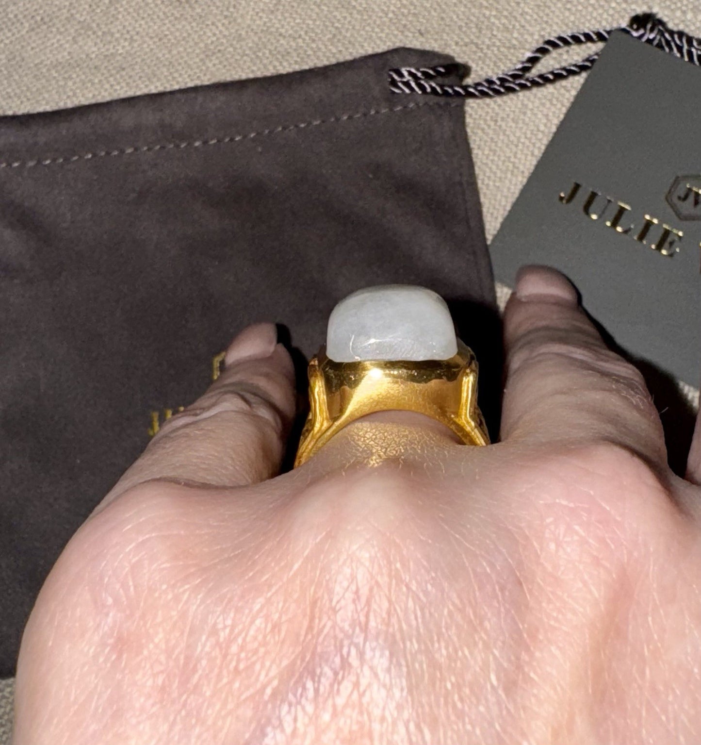 Julie Vos Sz 8 Creamy White Moonstone Statement Ring 24K Plated Looks Unworn Julie Vos