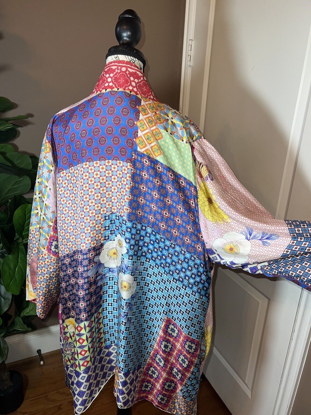 Johnny Was Silk REVERSIBLE Floral Kimono  XL 1X Embroidered & Pockets