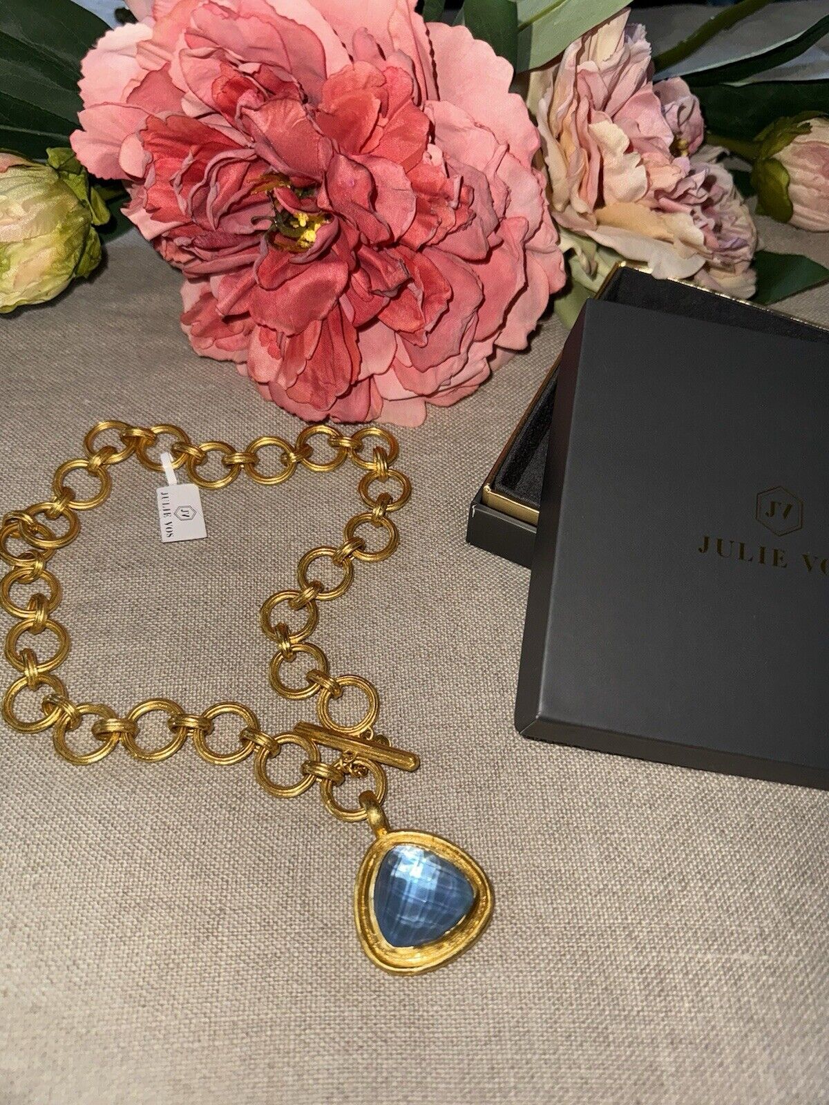 Julie Vos Iridescent Blue & 24k Gold Plate Toggle Statement Necklace