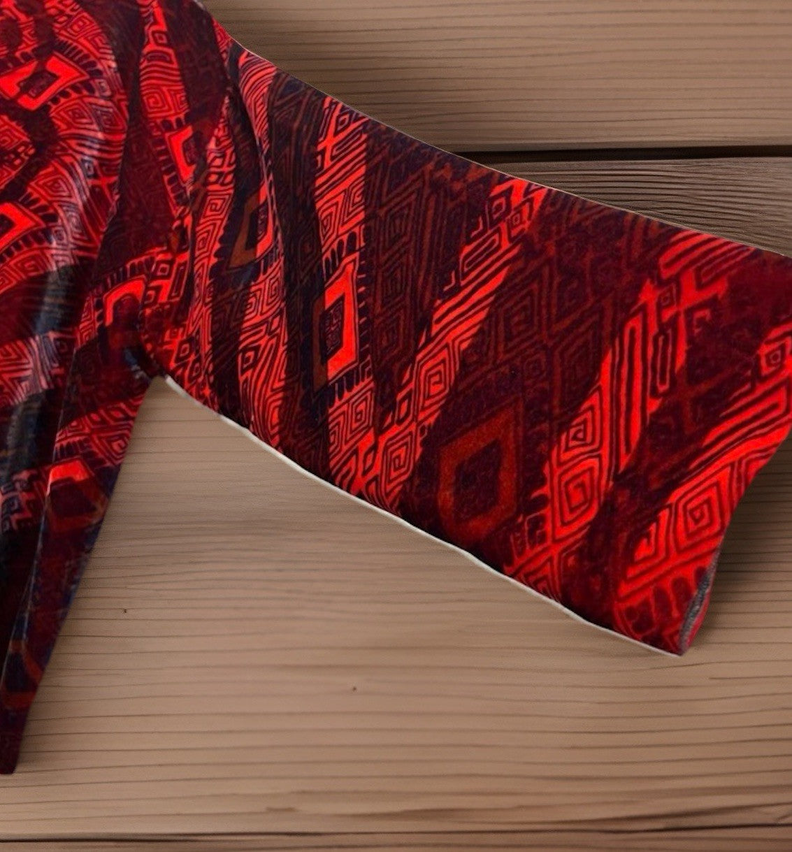 Johnny Was L Large Red & Black Velvet Button Up Shirt Blouse Top Long Sleeve Geo Johnny Was