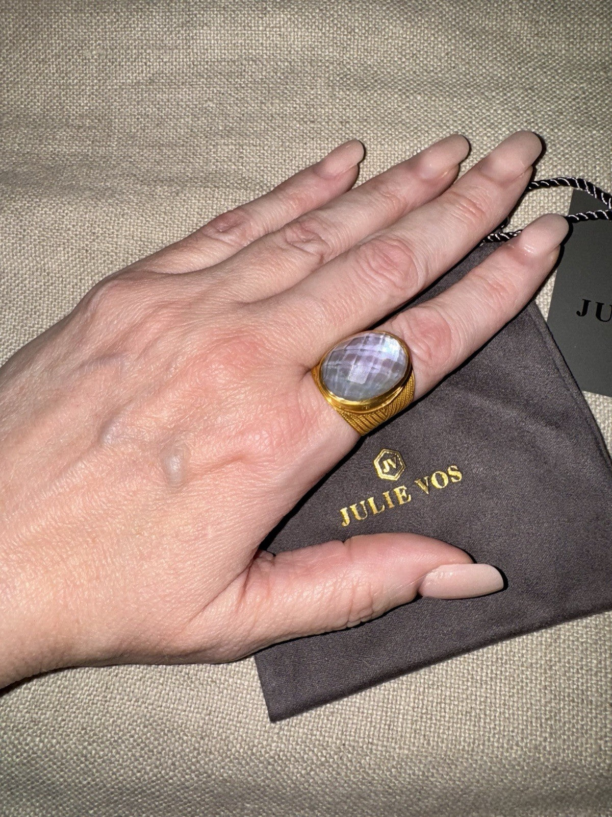 Julie Vos 8 Iridescent Heather Lavender Statement Ring ADJUSTABLE 24K Plated Julie Vos