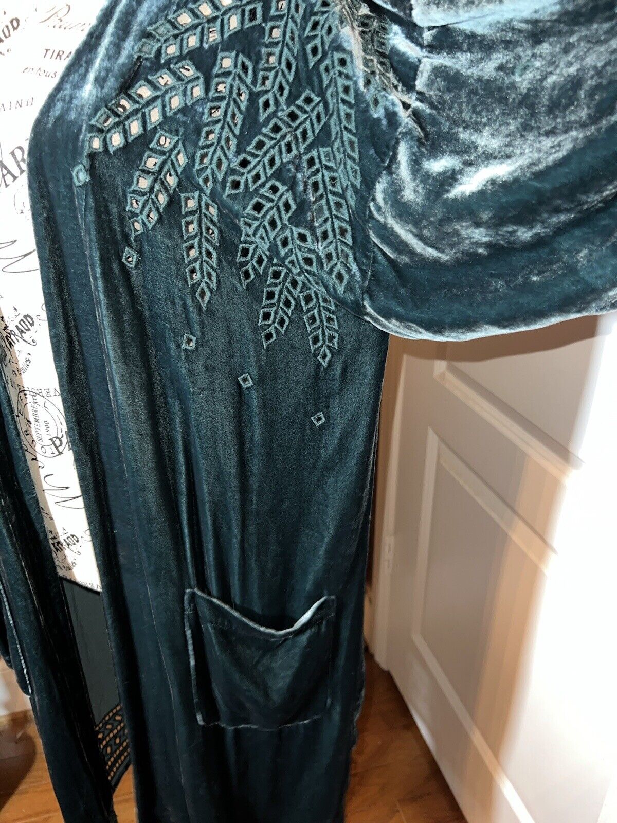 NEW Johnny Was Jade Sz XL 1X Velvet Long Kimono Duster Wrap Green Embroidery NWT