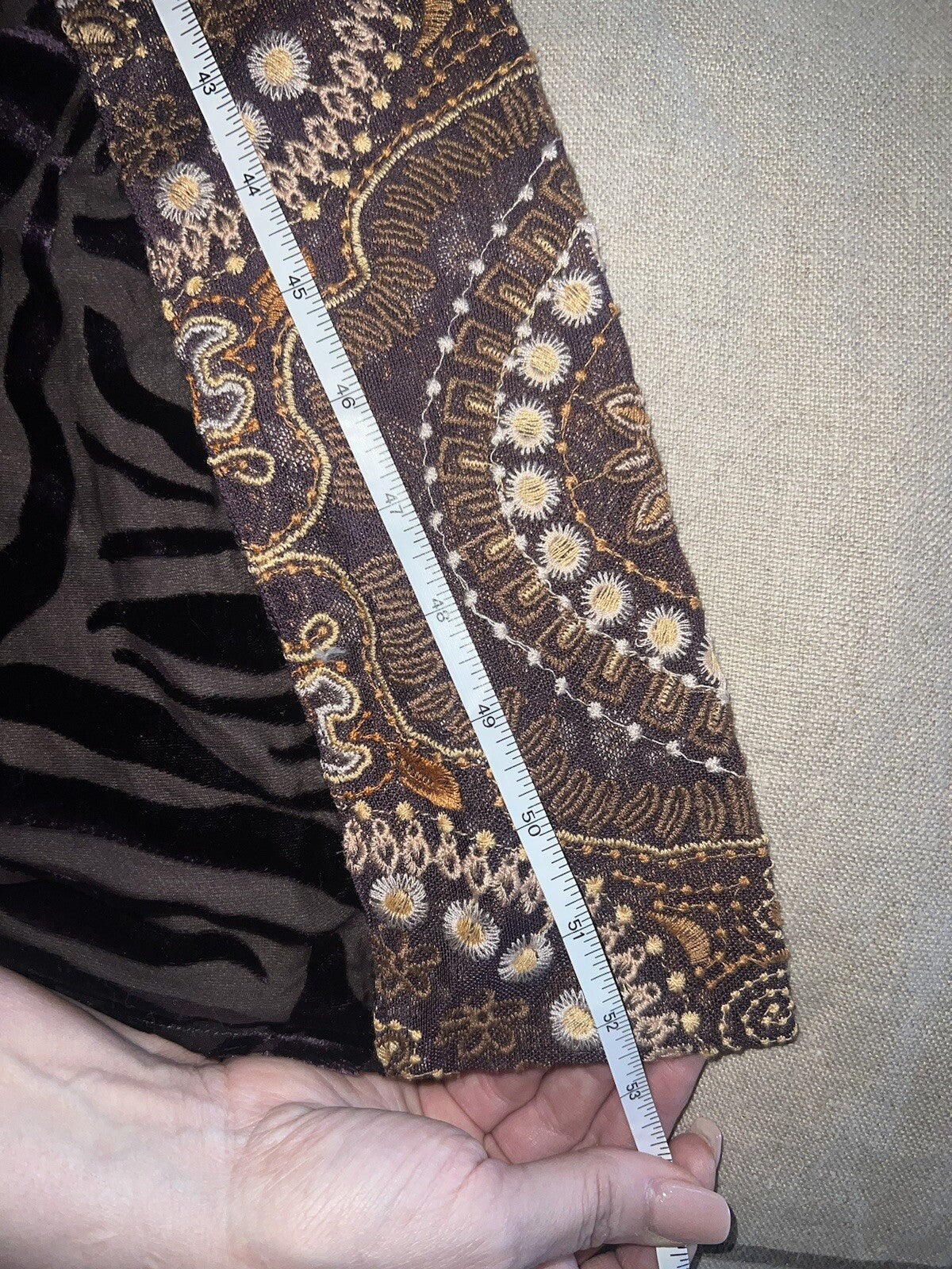 Johnny Was XL Burnout Velvet Long Kimono Duster Wrap Deep Eggplant Zebra & Gold Johnny Was