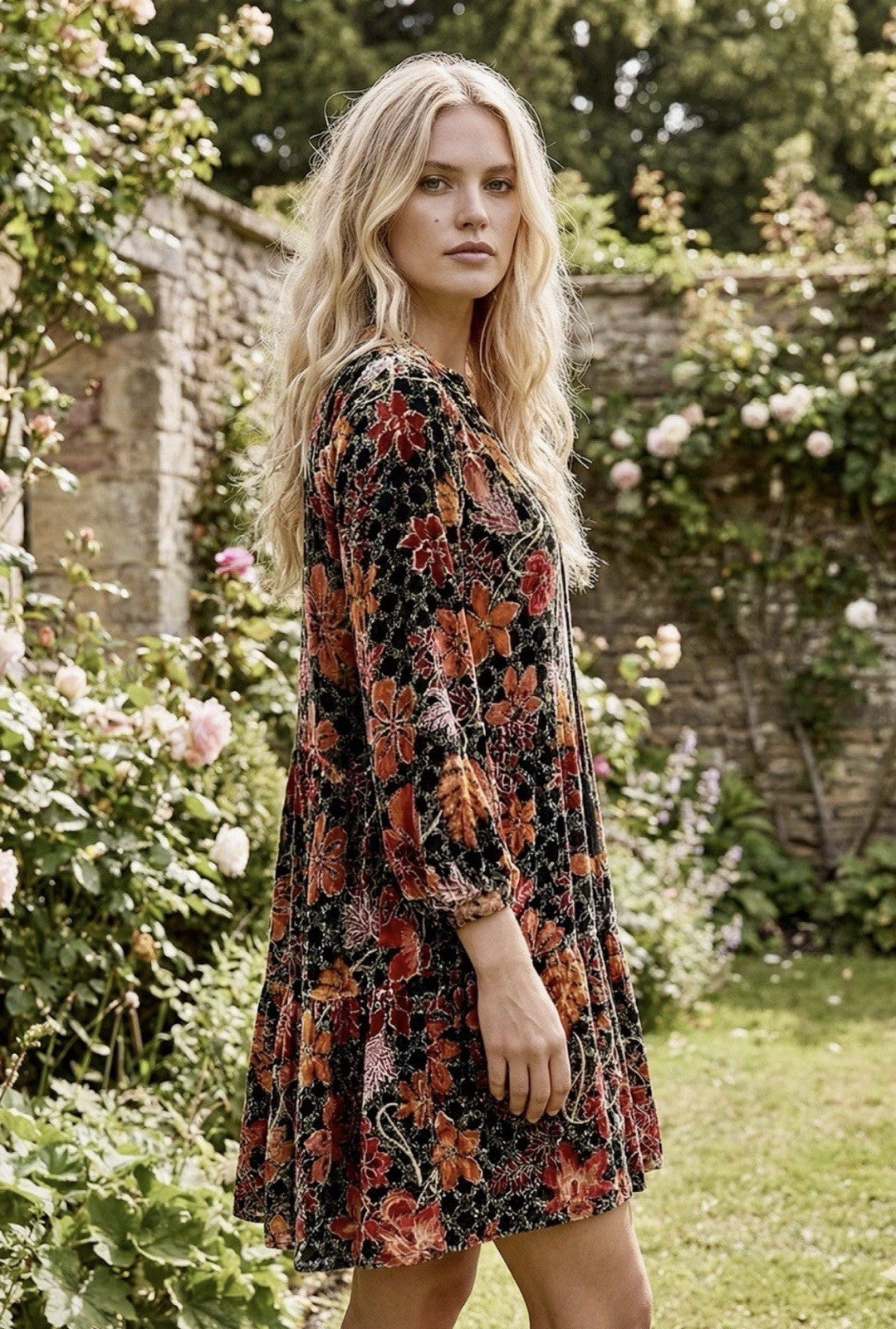 Johnny Was L Large Velvet Mini Dress Tiered Babydoll Beaded Fall Maxi Johnny Was