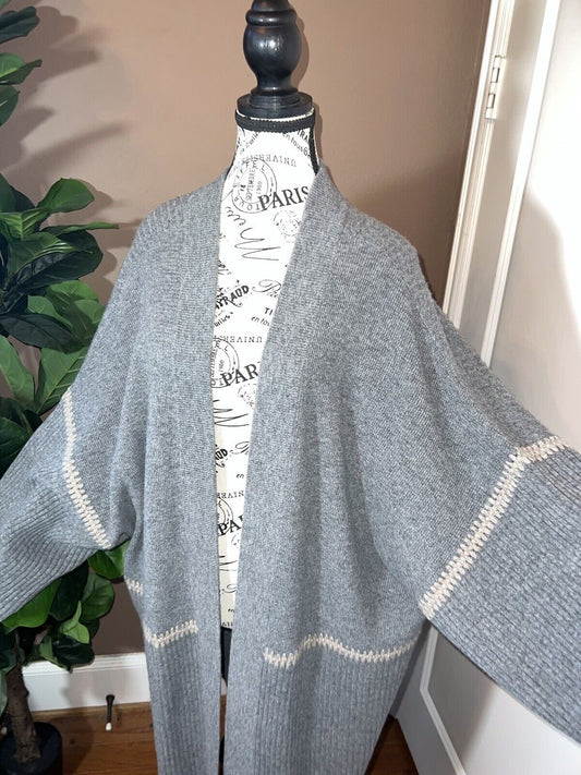 Johnny Was Soft Grey Cashmere Long Kimono Cardigan Wrap Duster L Large