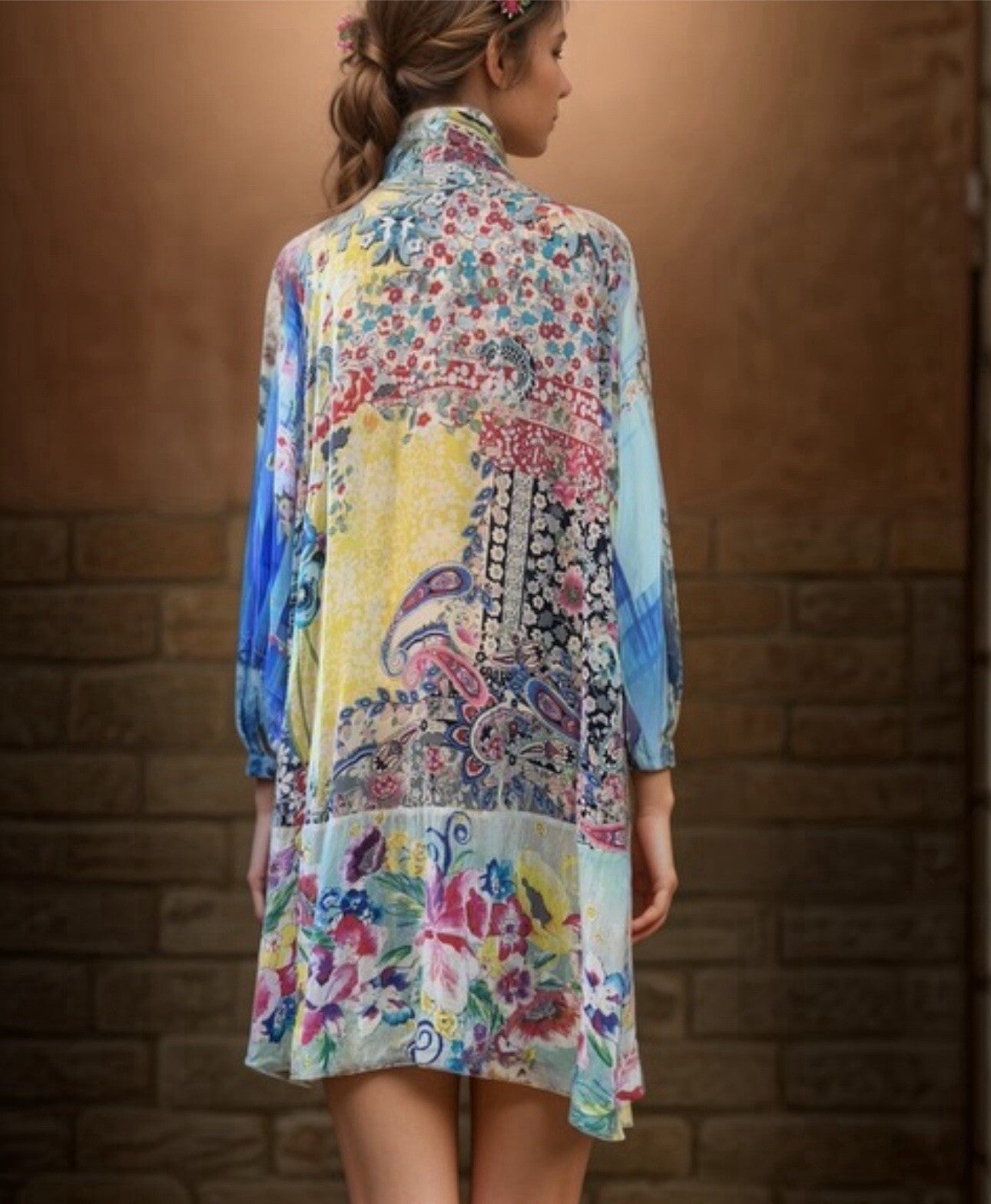 Johnny Was M 100% Silk Kimono Top Lightweight Cool Florals Pastels Cardigan Wrap Johnny Was