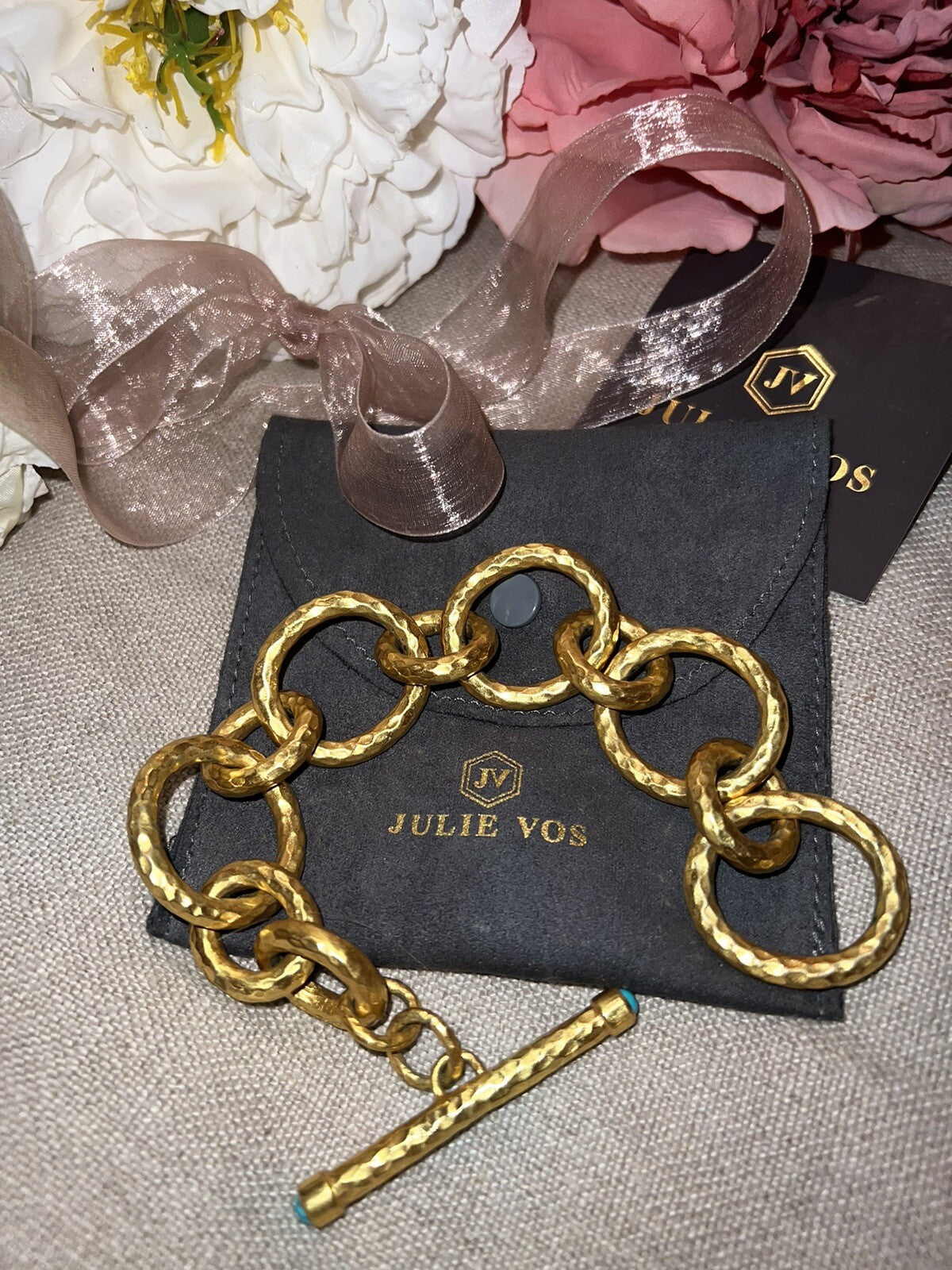 Julie Vos 8.5” Large Size Turquoise Cap Link Bracelet Adjustable Toggle NWO Julie Vos