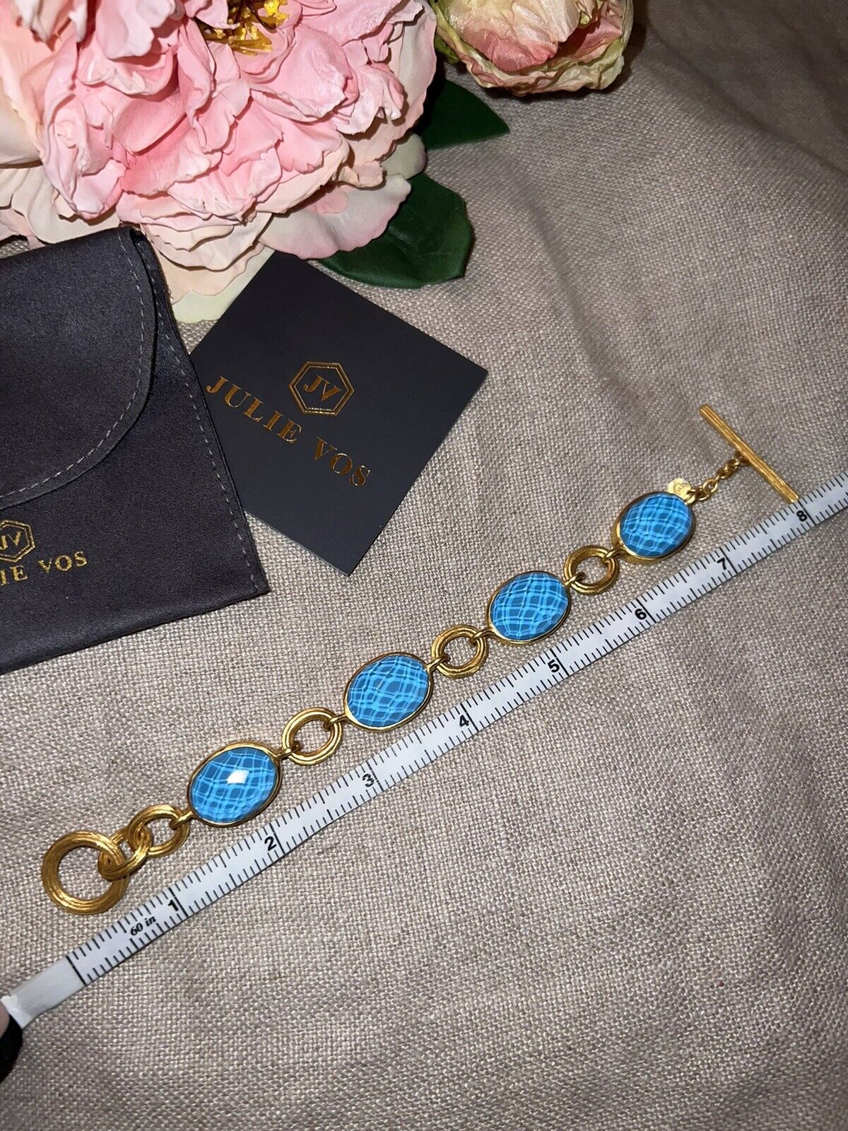 NEW Julie Vos Pacific Blue Toggle Link Bracelet 24k Gold Plates NWOT