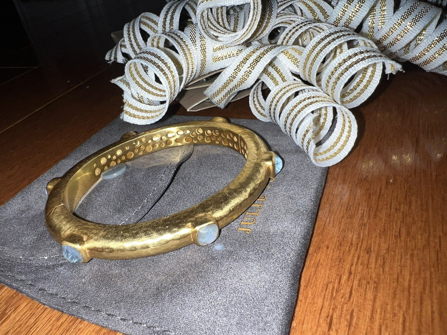 Julie Vos Hinged Bangle Bracelet W/ Light Blue Stones 24k Gold Plate Julie Vos