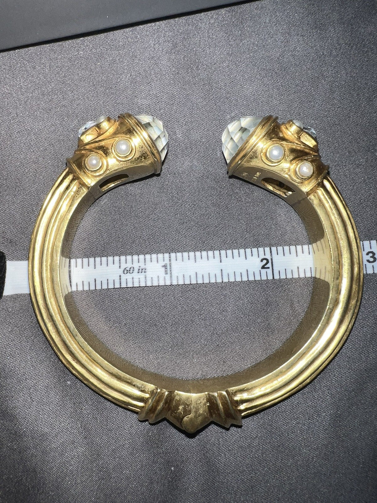 Julie Vos Large Bangle Bracelet Cuff Hinged Iridescent Clear Stones & Pearls Julie Vos