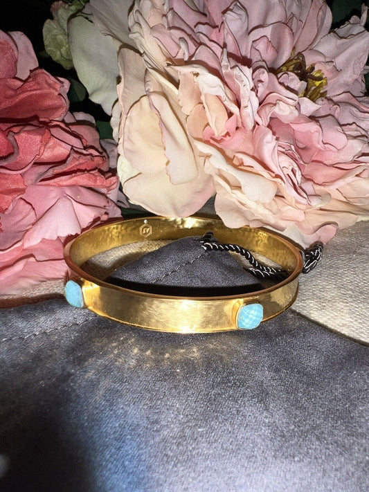 NEW Julie Vos 24k Gold Plated Bangle Bracelet With Blue Stones Sz Medium NWOT