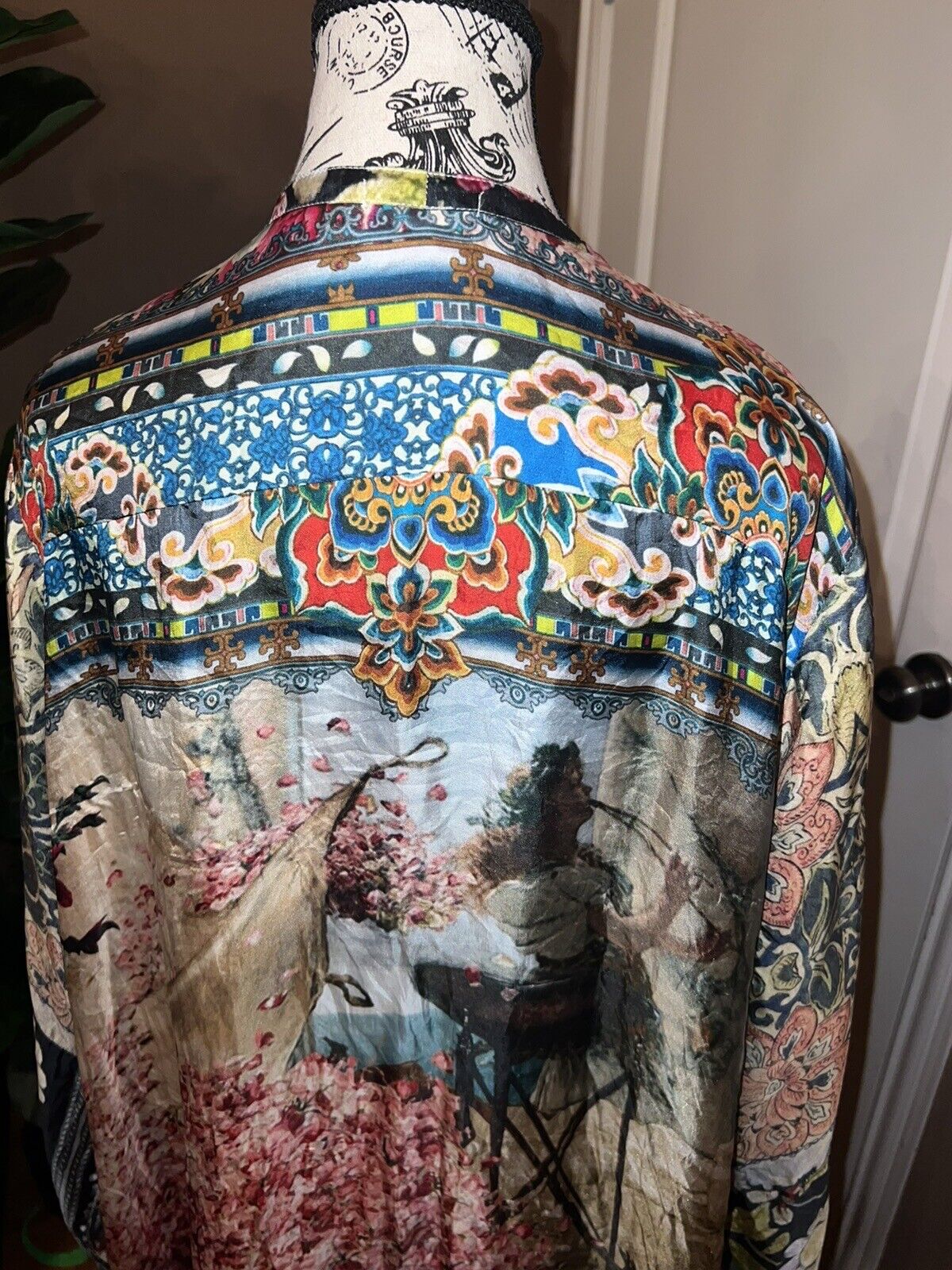 Johnny Was 100% Silk Kimono L Large Cherry Blossoms STUNNING BACK  ButtonsUp