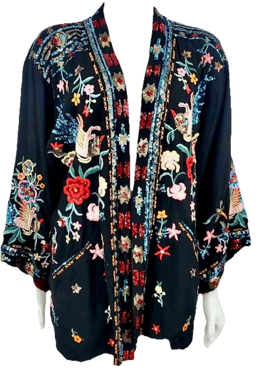 Johnny Was XXL Plus Black Kimono Jacket Coat Sequins Sequin $528 Retail LUXE Johnny Was