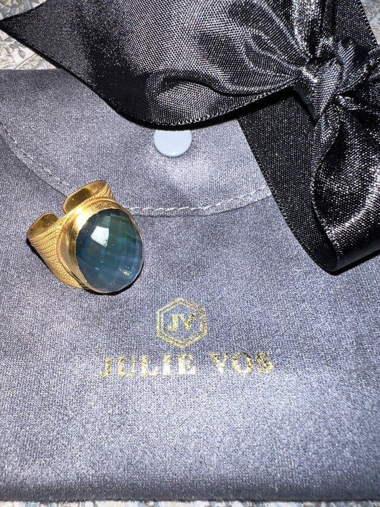 Julie Vos Iridescent Dark Blue Statement Ring Sz 8 ADJUSTABLE