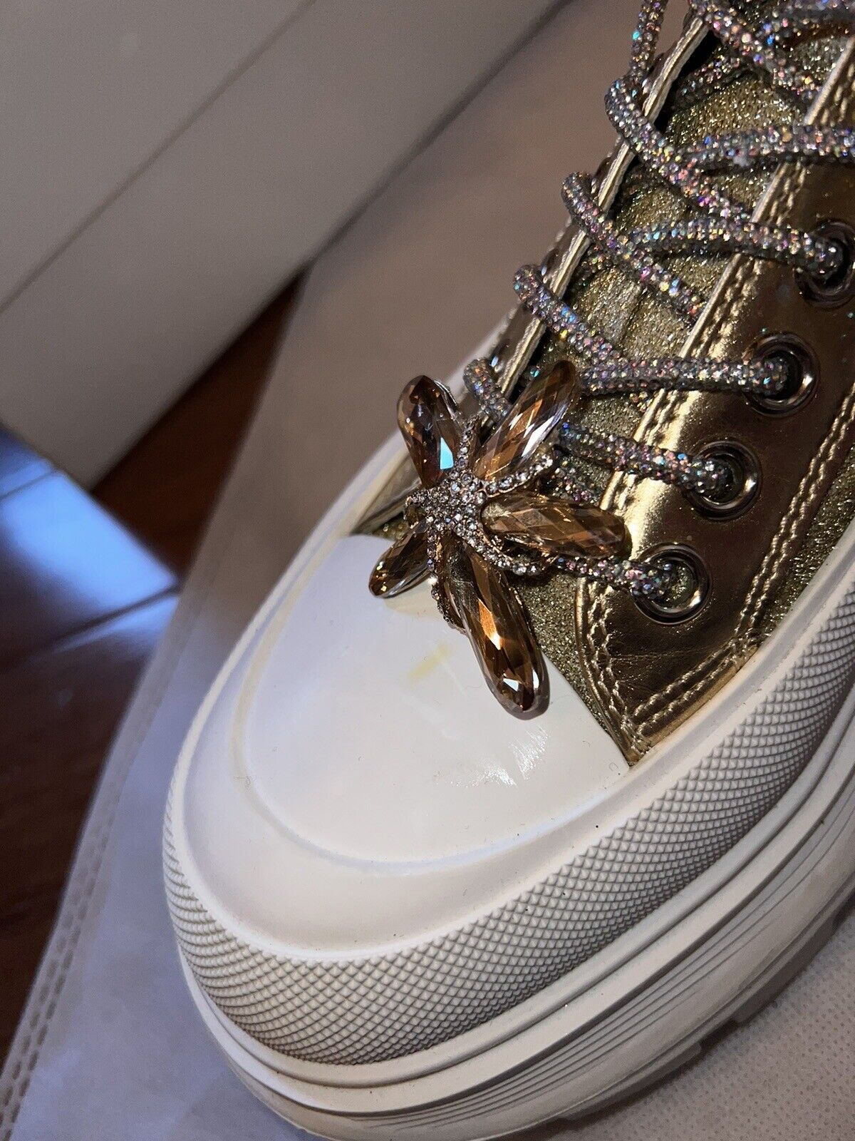 Alexander McQueen Tread Slick Gold Glitter Sneakers Retail $1180 Sz 42 US 10