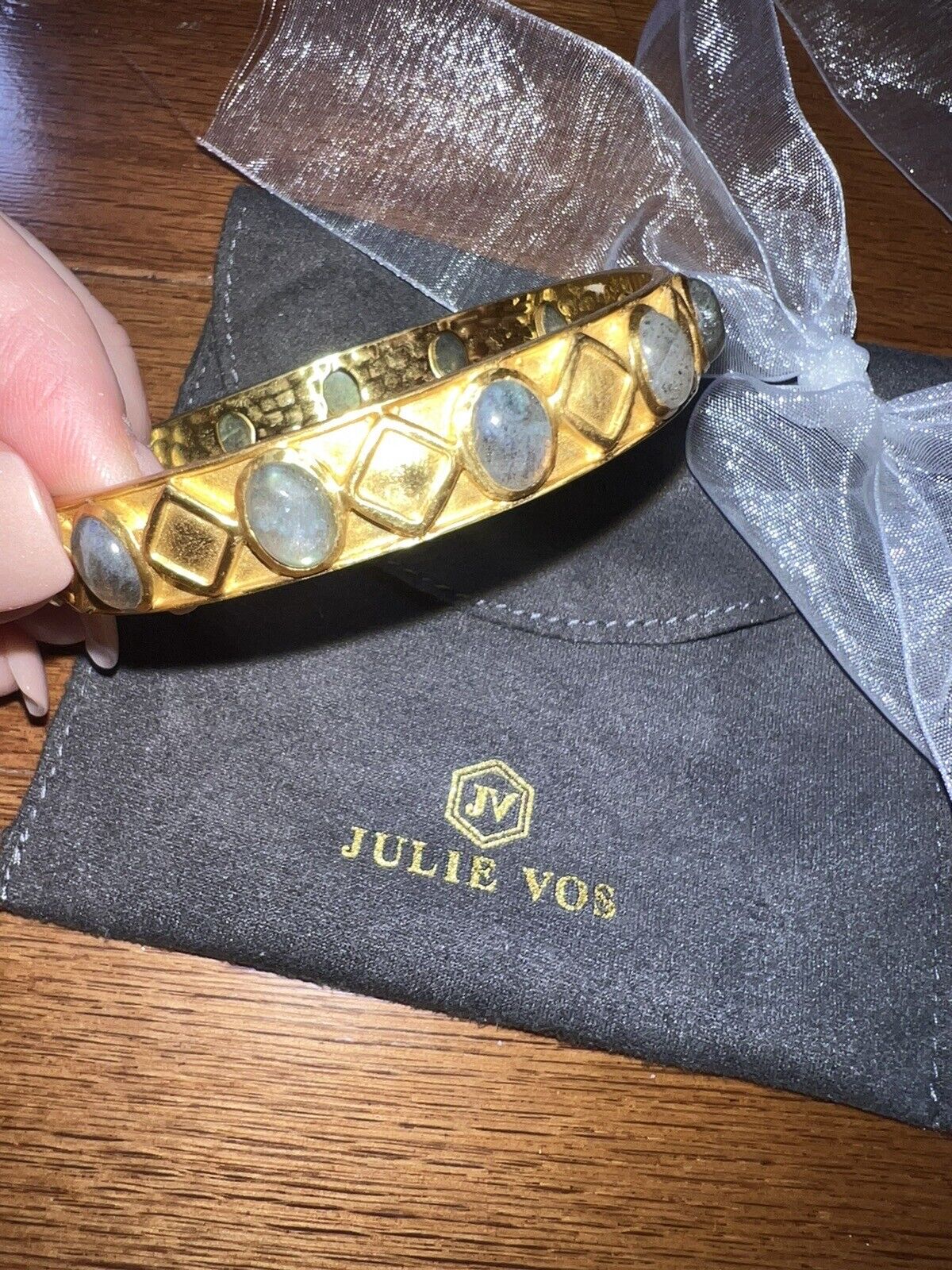 Julie Vos 24k Gold Plated Bangle Bracelet With Labradorite Stones